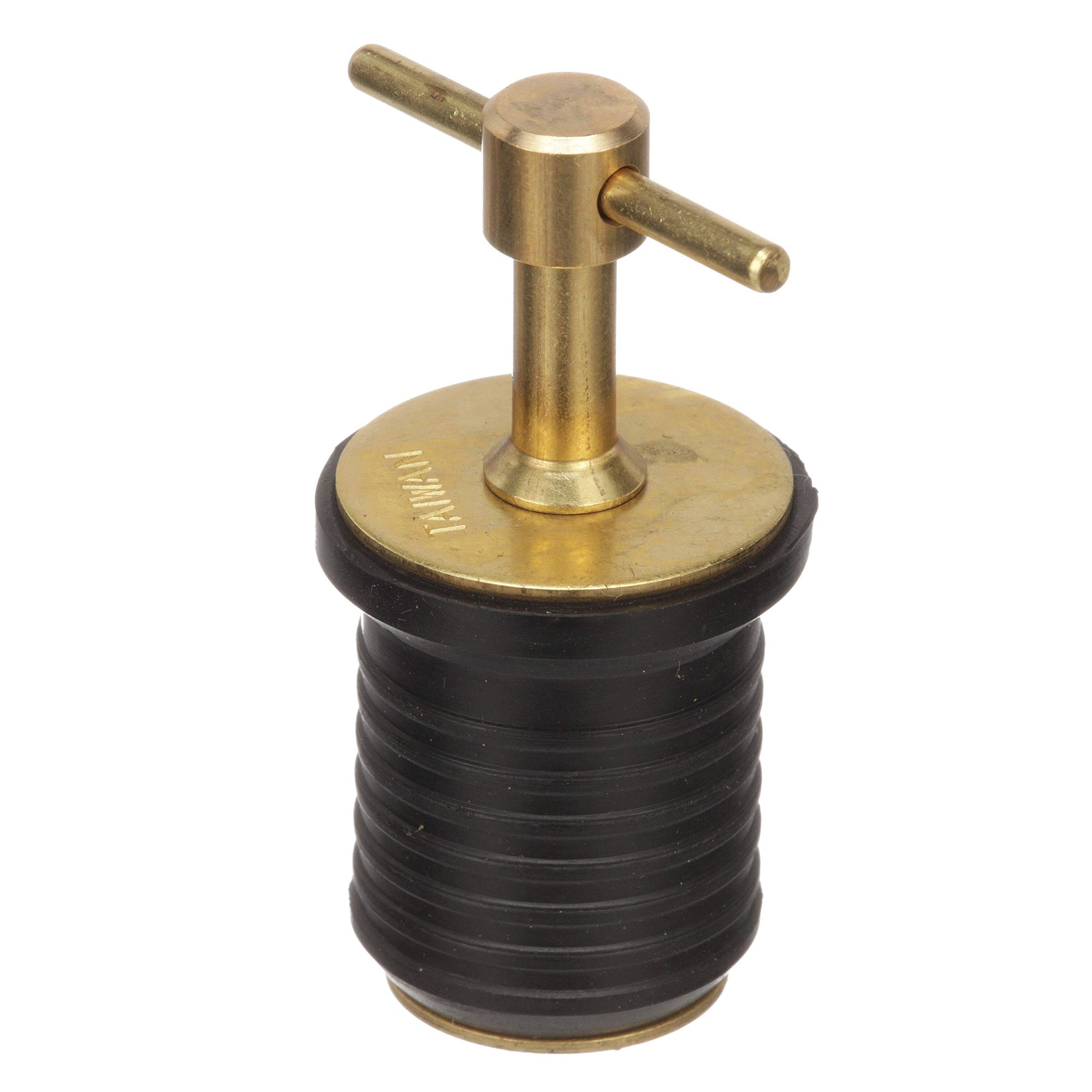 Attwood T-Handle Drain Plug 7526A7, For 1-Inch-Diameter Drains, Locks in Place, Brass Handle, Rubber Plug