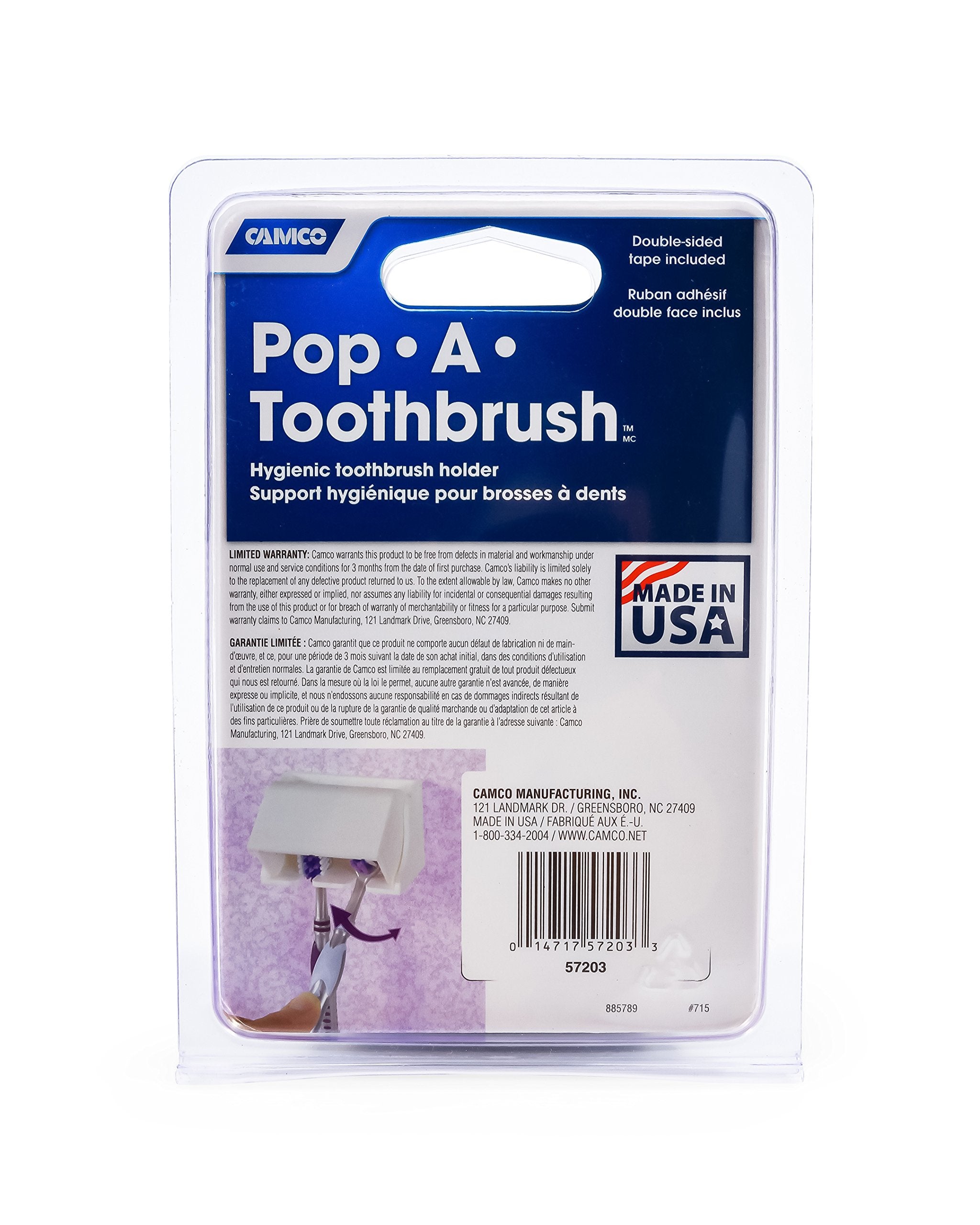 Camco A Wall Mounted Pop-A-Toothbrush Holder With Protecting Cover, Perfect For Traveling, Dorm Bathrooms and More, Holds 2 Toothbrushes- (Black) (57202)
