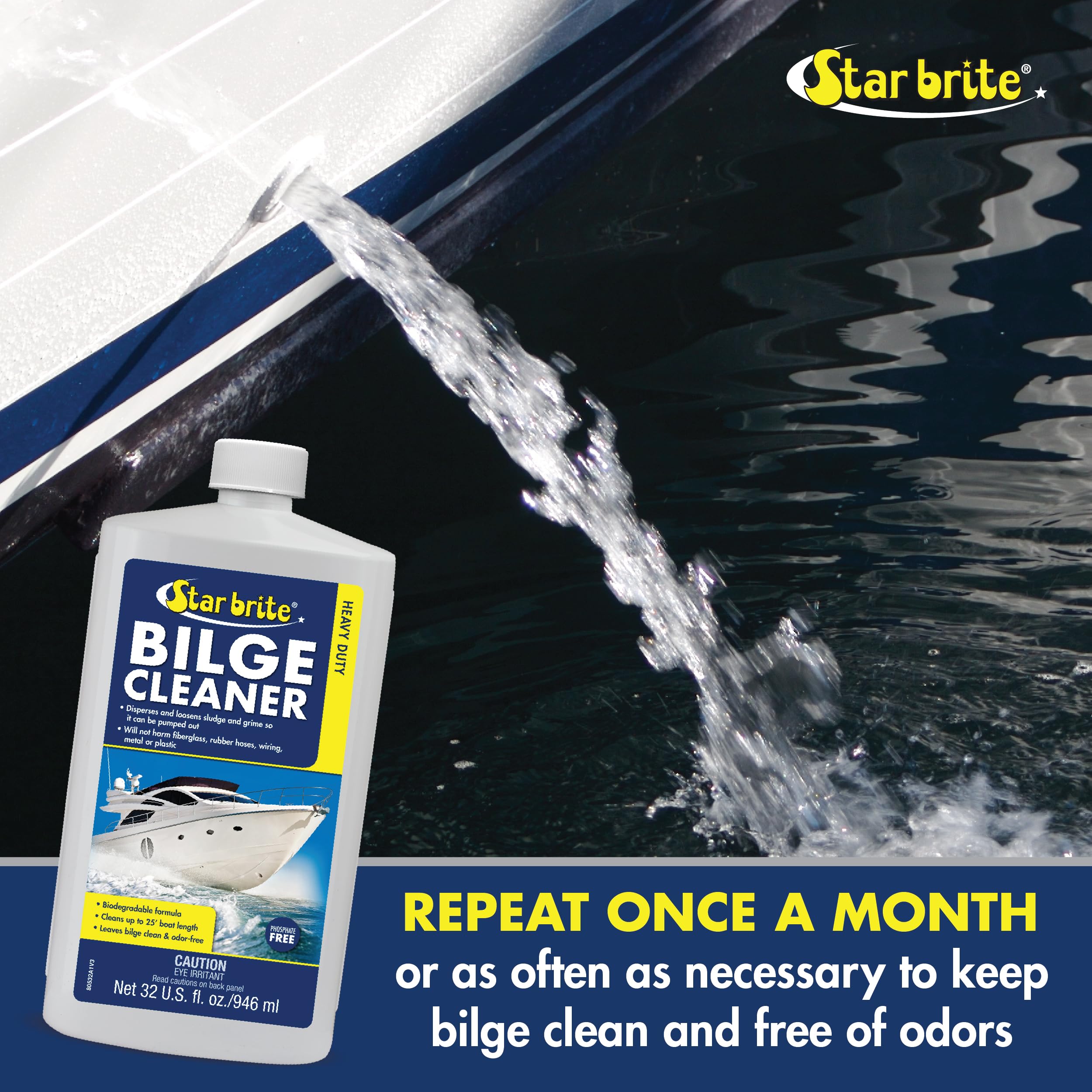 Heavy Duty STAR BRITE Bilge Cleaner - Simple & Easy to Use - Pour In, Run Boat, Pump Out - Emulsifies Oil, Fuel & Leaves Bilge Clean With a Fresh Clean Scent - 32 OZ (080532PW)
