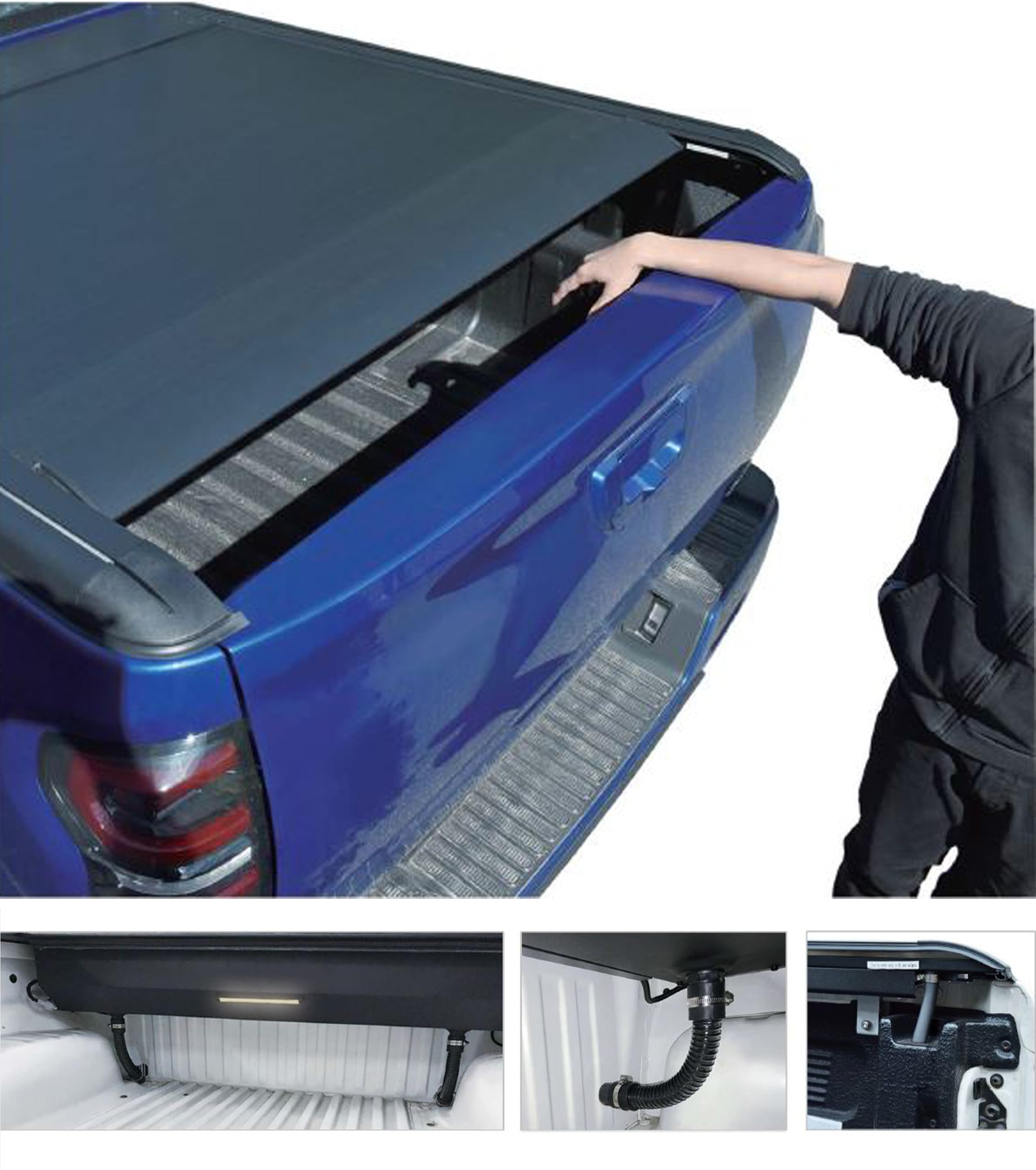 E-Roller Black Horse Retractable Tonneau Cover 5ft Bed Compatible with 2016-2023 Toyota Tacoma-ERCTO10 Retractable