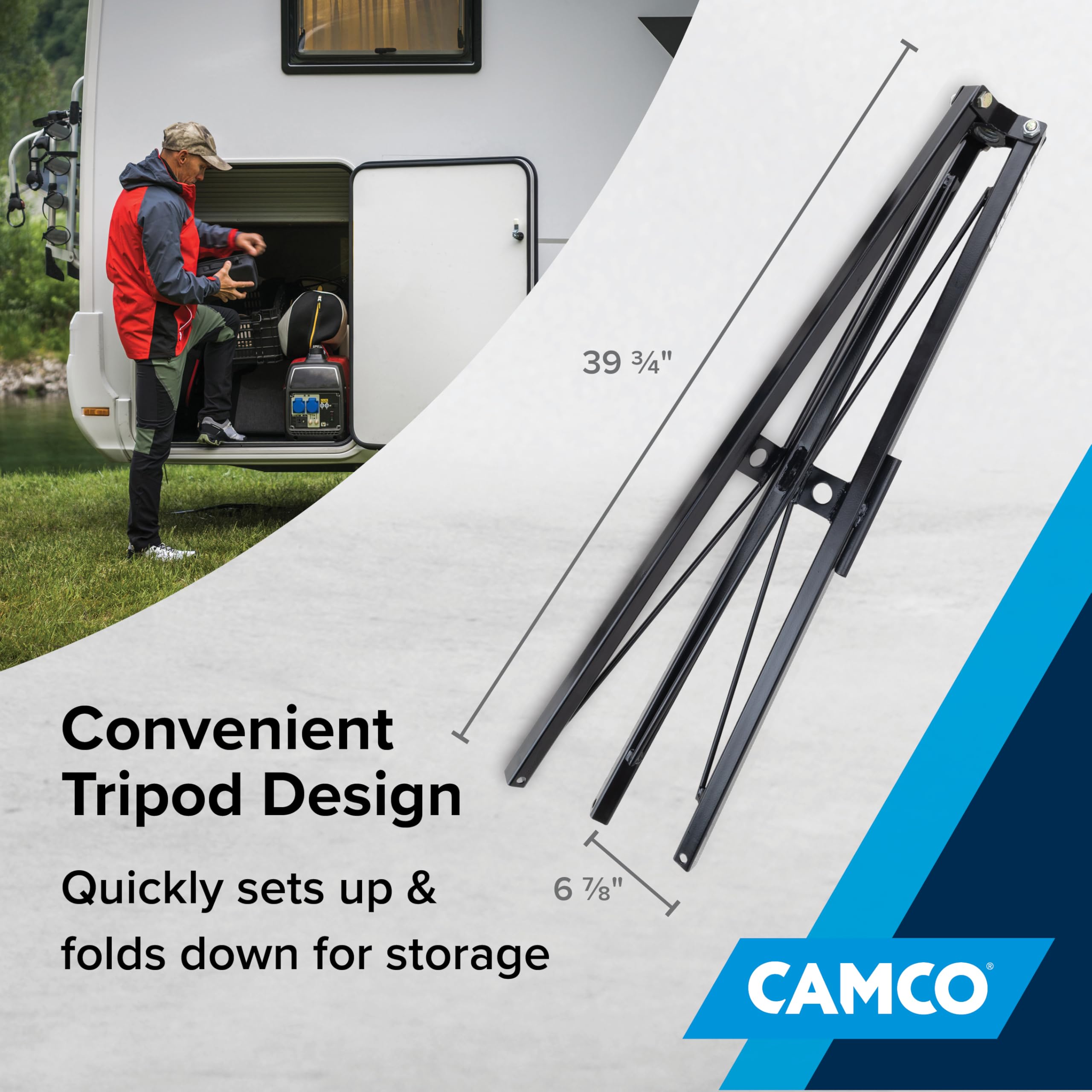 Camco Eaz-Lift Gooseneck Stabilizer Tripod Jack Camper & RV - Reduces Movement on 5th Wheel Trailers - Features Adjustable Height from 30” to 44” - 7,500lb Max Load Capacity (48850)