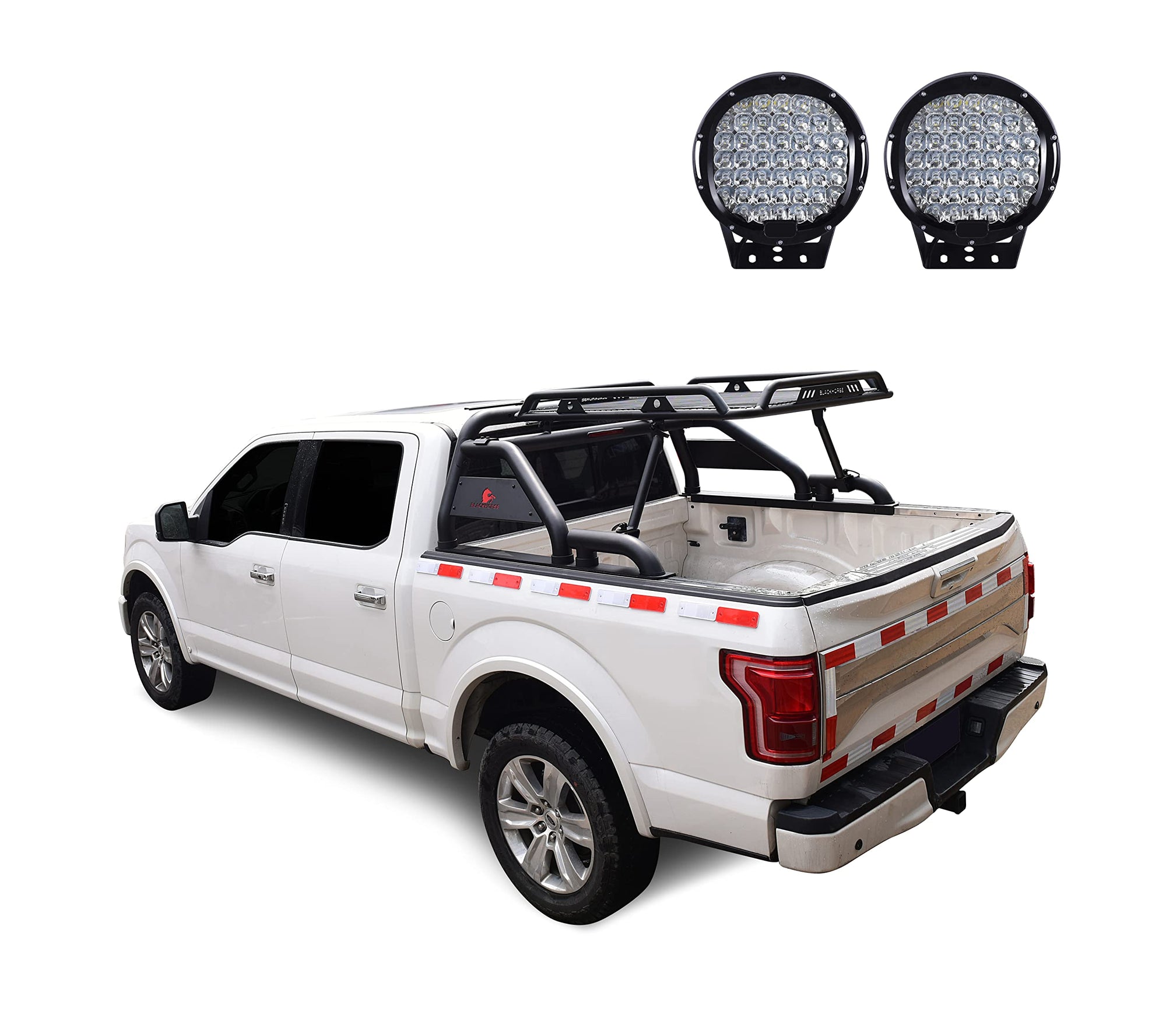 Modular Black Universal ROLL BAR for 1/2 TON Trucks (GM Silverado 14+/Ford F150 15+/Dodge RAM 15+) with Full Size Cargo Basket(with RED Brake Light)