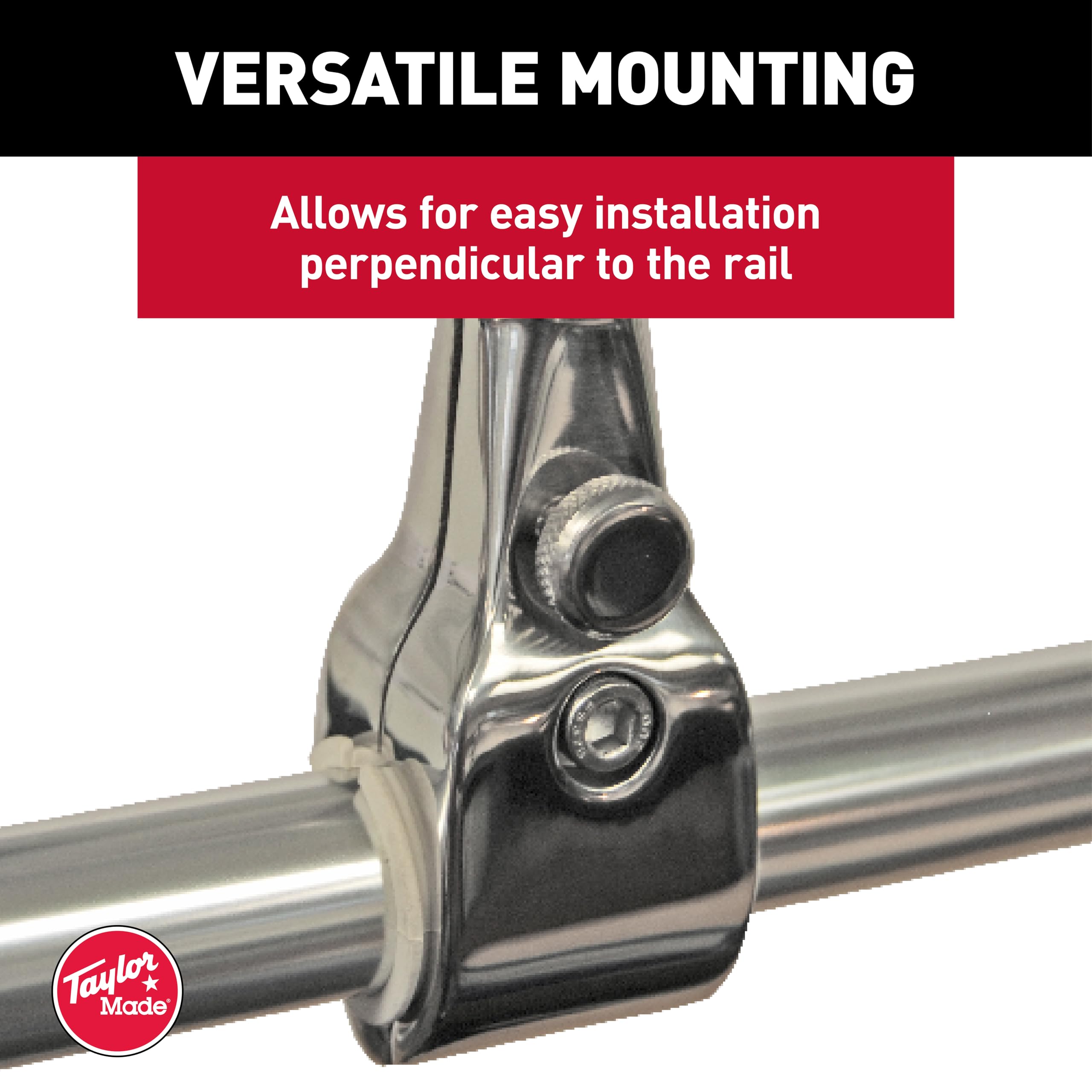 Taylor Made Flag Pole Socket for Rail Mount 7/8" to 1" Rails with 1" Flag Staff — Perpendicular Mount with Adjustable Angle - Secure Fit - Made in the USA from T304 Stainless-Steel — 2020109091
