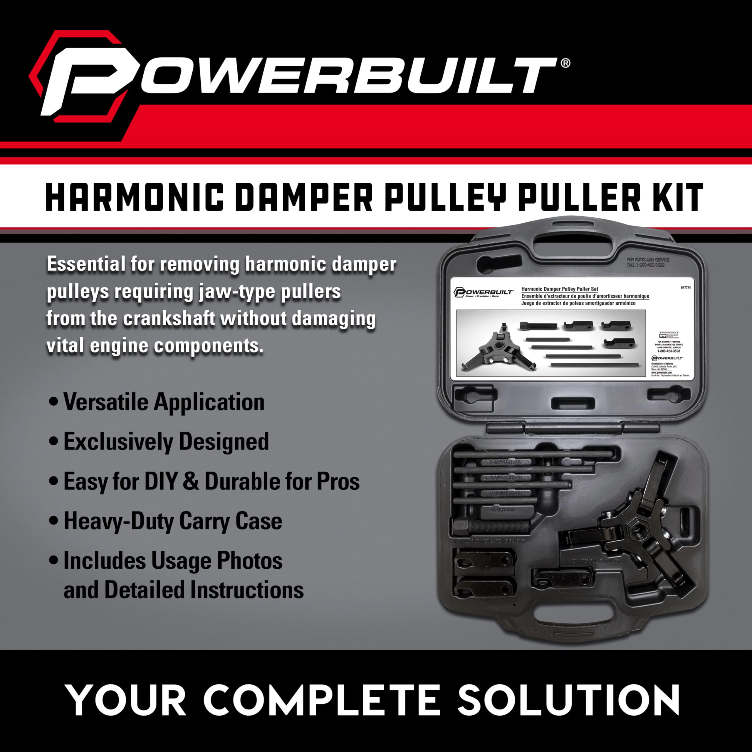 Powerbuilt 3 Jaw Harmonic Balancer Puller Set, Adjustable Crank Balancer Puller works with most late model cars and trucks in engine compartments without radiator removal - 647774