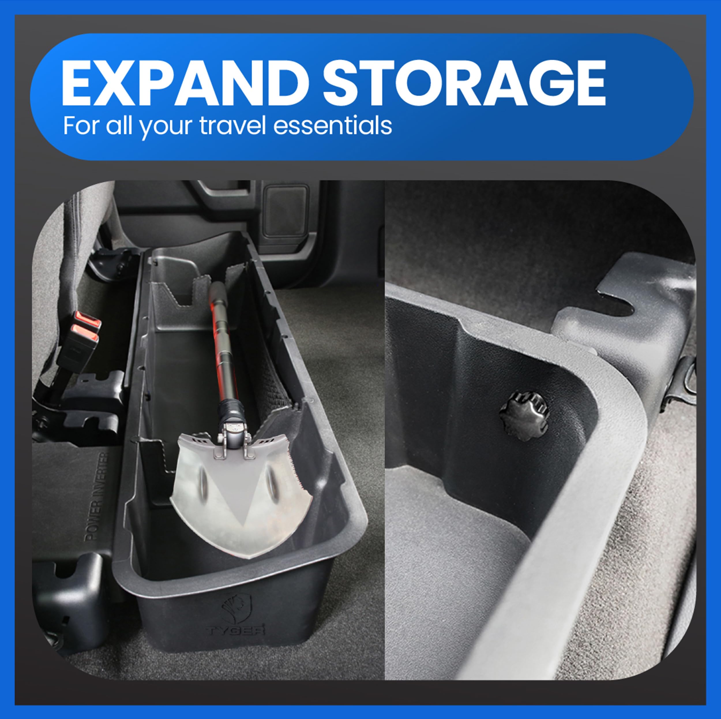 Tyger Auto Underseat Storage Box Compatible with 2015-2026 F-150 Ford; 2017-2026 F-250 F-350 SD Supercrew Cab, Black Rear Under Seat Storage Organizer Cargo Box | TG-CB5F2228