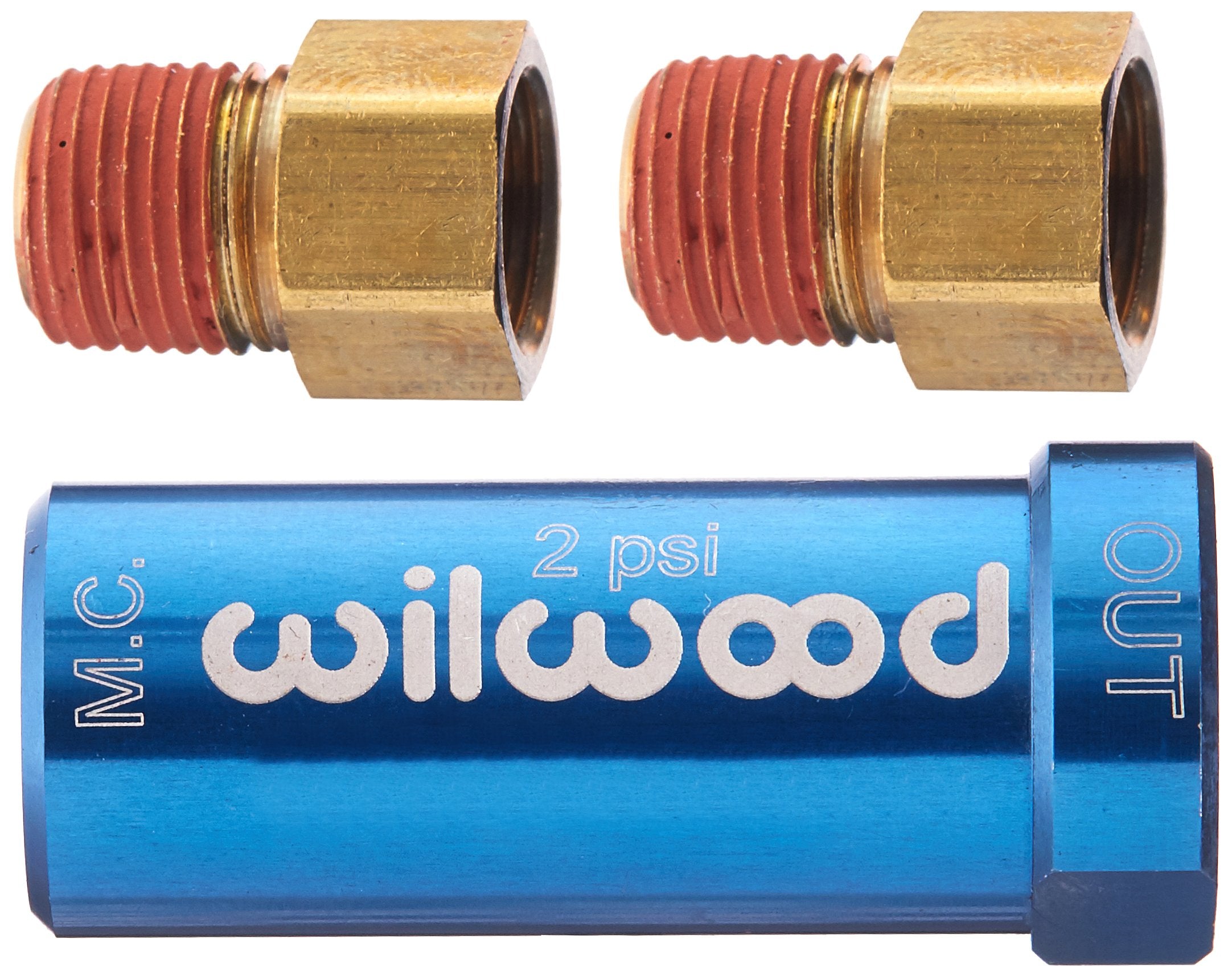 Wilwood 2 lb Residual Pressure Valve, 1/8 in NPT Inlet, 1/8 in NPT Outlet, 3/8-24 in Inverted Flare Fittings Included, Aluminum, Blue Anodized, Disc Brake, Each