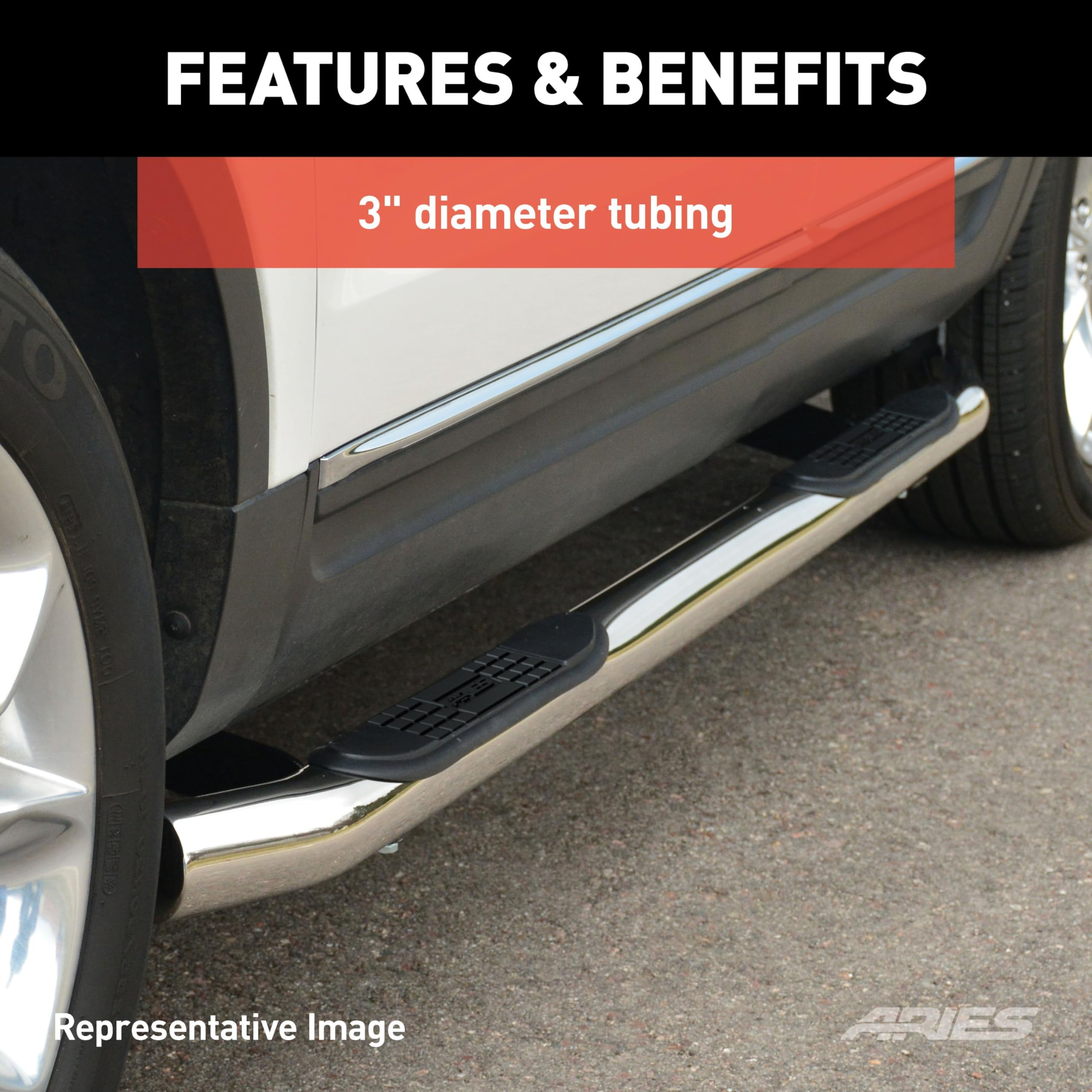 3-Inch Round Polished Stainless Steel ARIES Nerf Bars, No-Drill, Fits Select Hummer H2