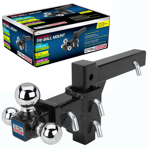 Adjustable TowSmart Tri-Ball Mount Hitch, 6,000-10,000 lbs Capacity, 2'' Receiver, 11.5'' Height Adjustment, Corrosion-Resistant, Fits Class III & IV