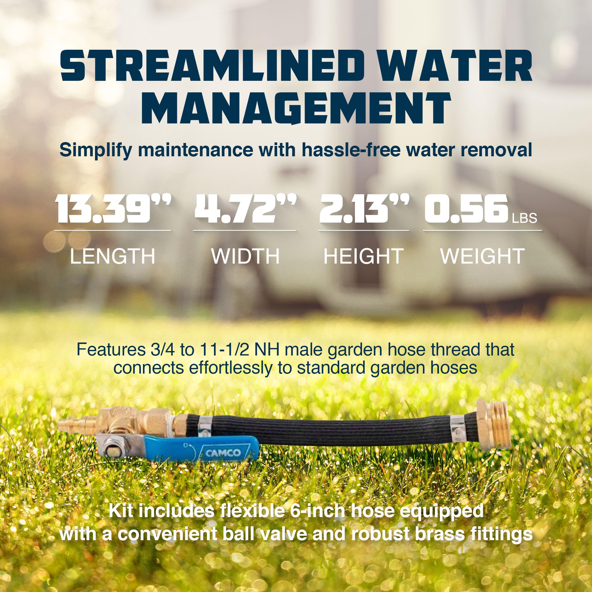 Camco Winterization RV Fresh Water Blow Out Hose with Ball Valve - Easy to Use & Features Double Brass Build - Essential RV Winterizing Tool - for Use with an Air Compressor (36170)
