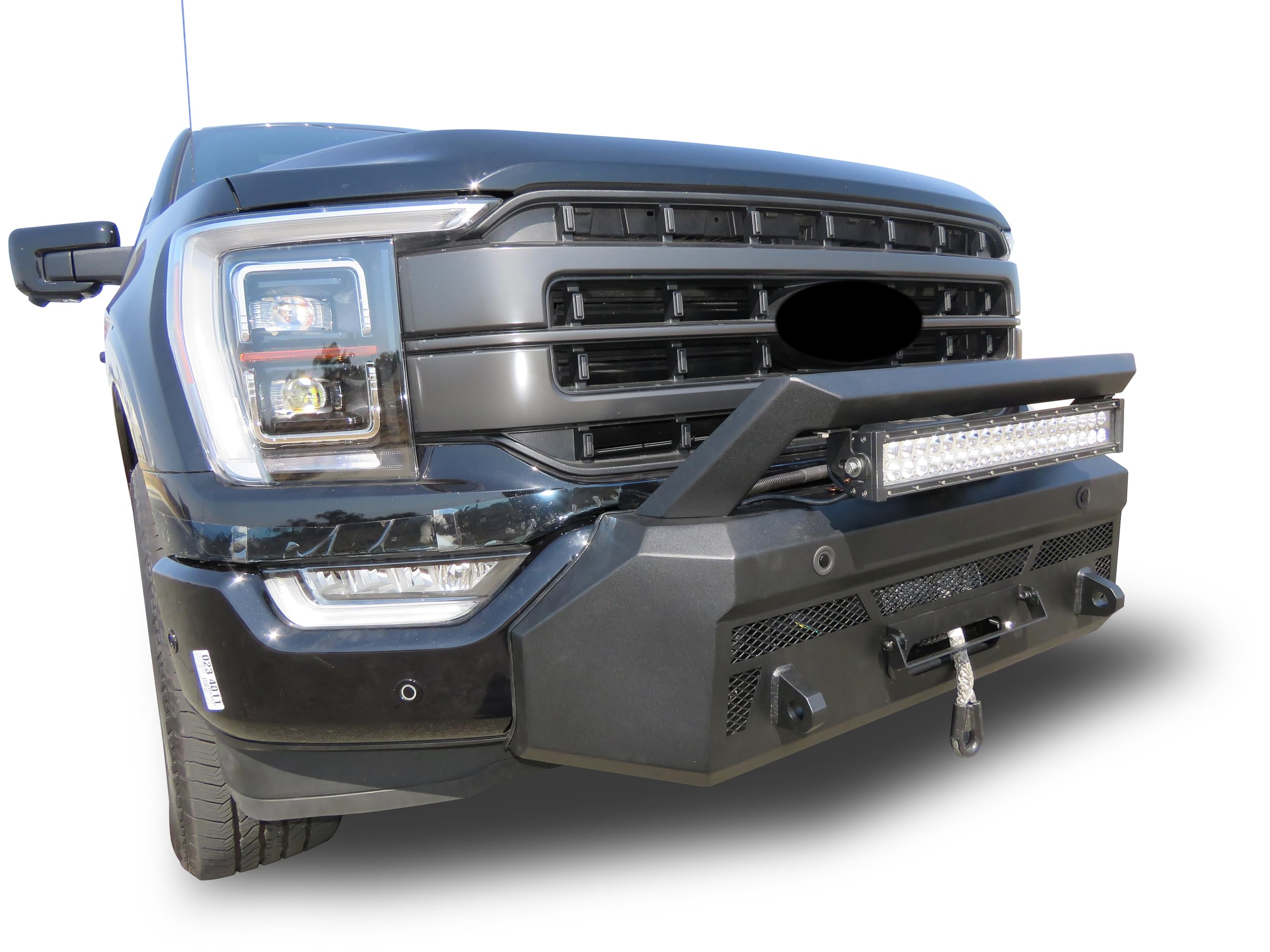 Heavy Duty Black Horse Armour III Front Winch Bumper Kit & Winch Textured Black Compatible with 2021-2023 Ford F-150-AR3HD42-W12