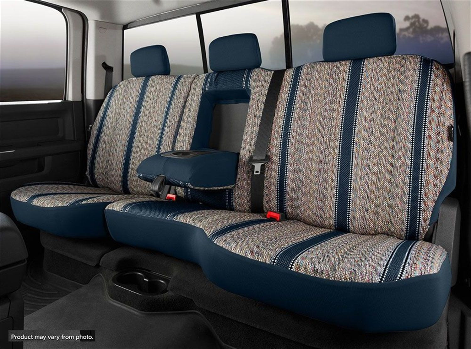 Fia Wrangler TR42-92NAVY Custom Seat Cover; Saddle Blanket; Navy; Rear; Split Seat 60/40; w/Adj. Headrests; Armrests w/Cup Holders;