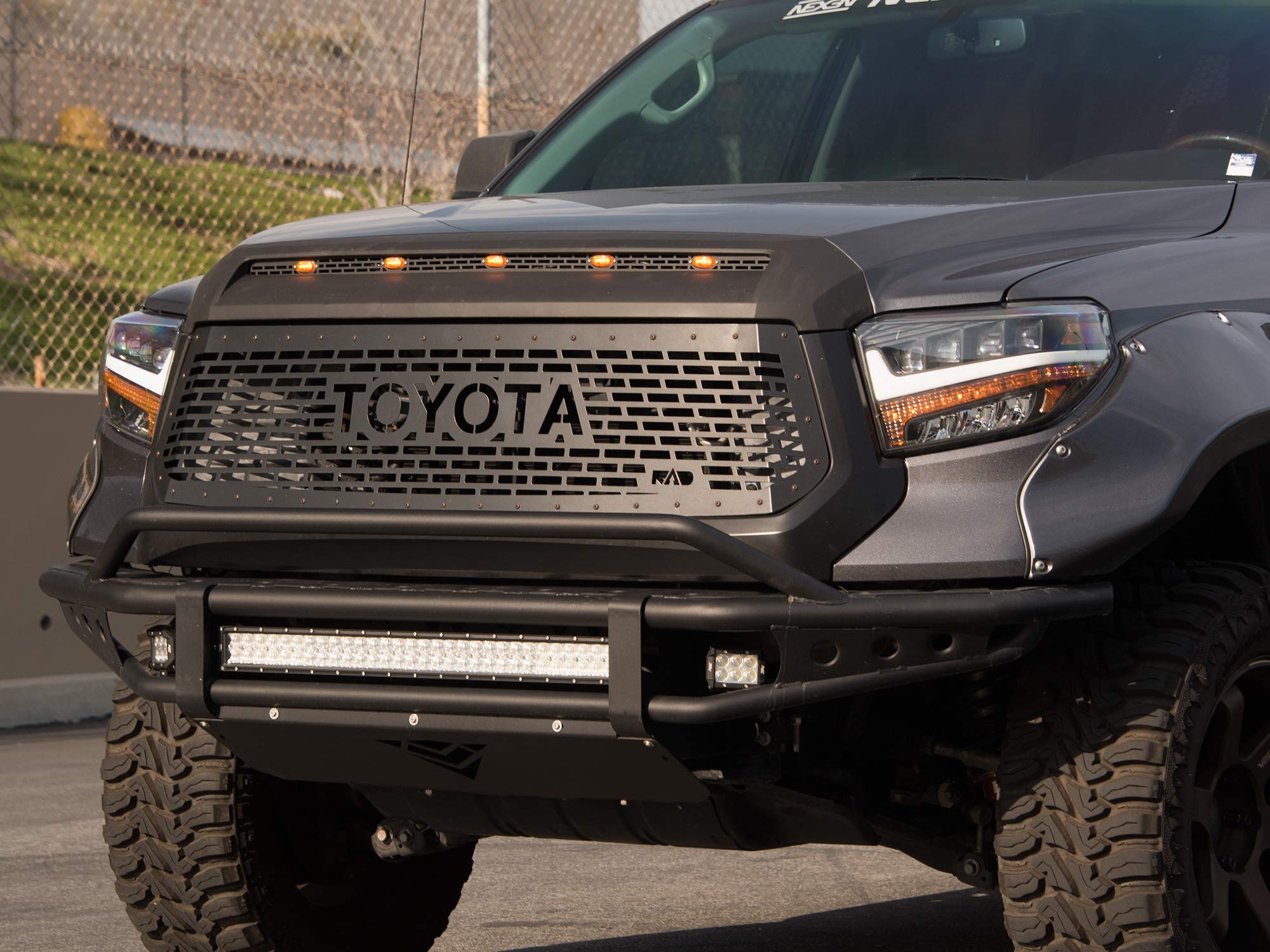 Front Hood Grille Insert Armordillo 7161382 with Smoke Lens LED Lights Fits 2014-2021 Toyota Tundra
