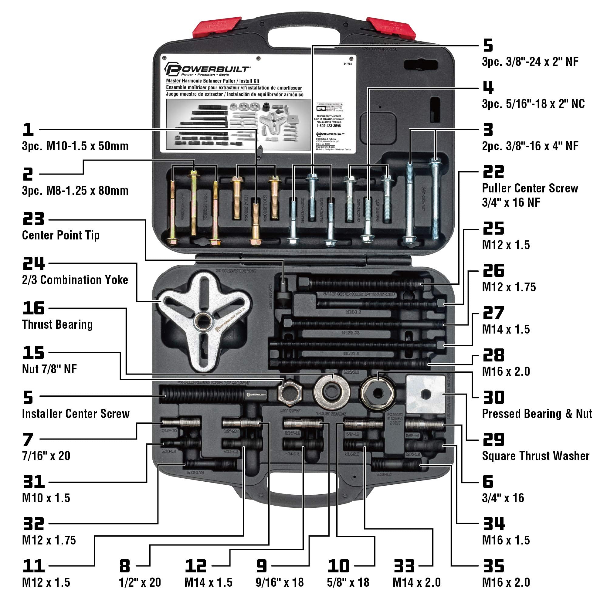 Powerbuilt Harmonic Puller & Installer Balancer, Specialty Tools Car Engine & Vehicle Drive Train, Crankshaft, Pulleys, and Gears 40 Piece - 647758