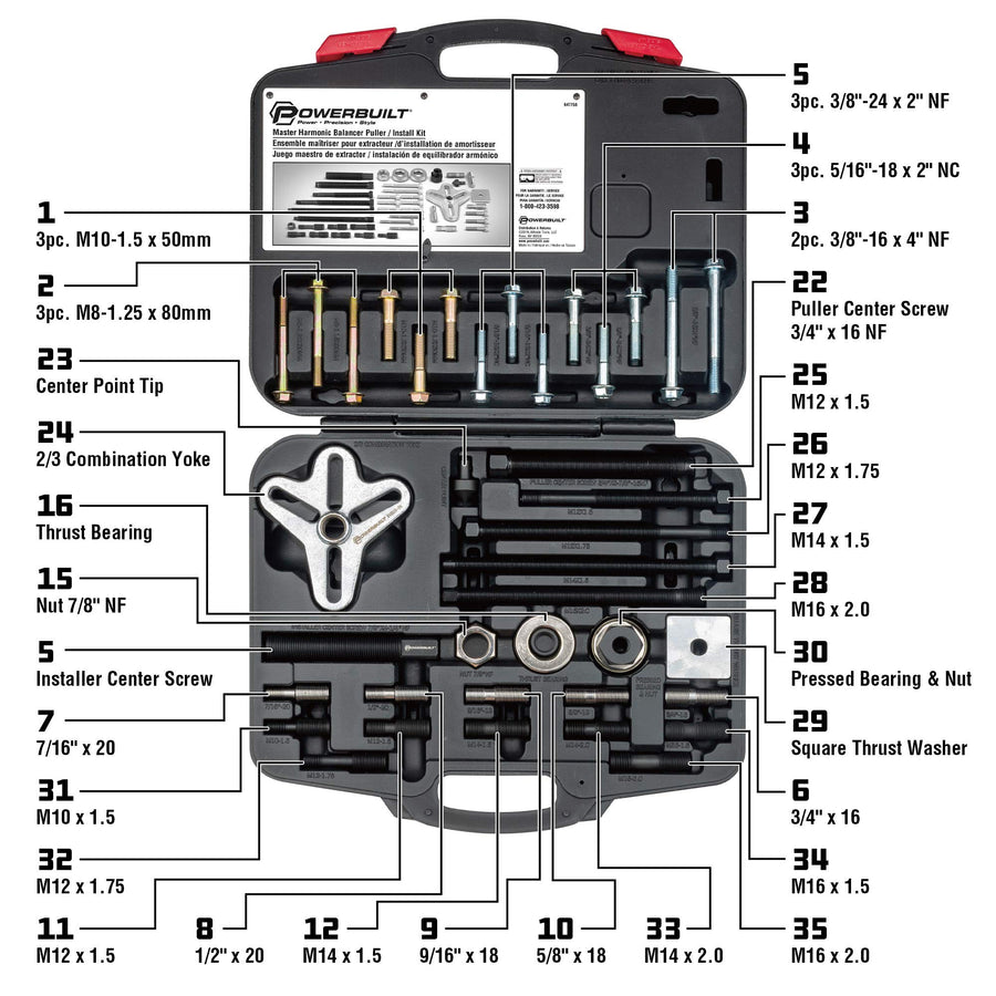 Powerbuilt Harmonic Puller & Installer Balancer, Specialty Tools Car Engine & Vehicle Drive Train, Crankshaft, Pulleys, and Gears 40 Piece - 647758