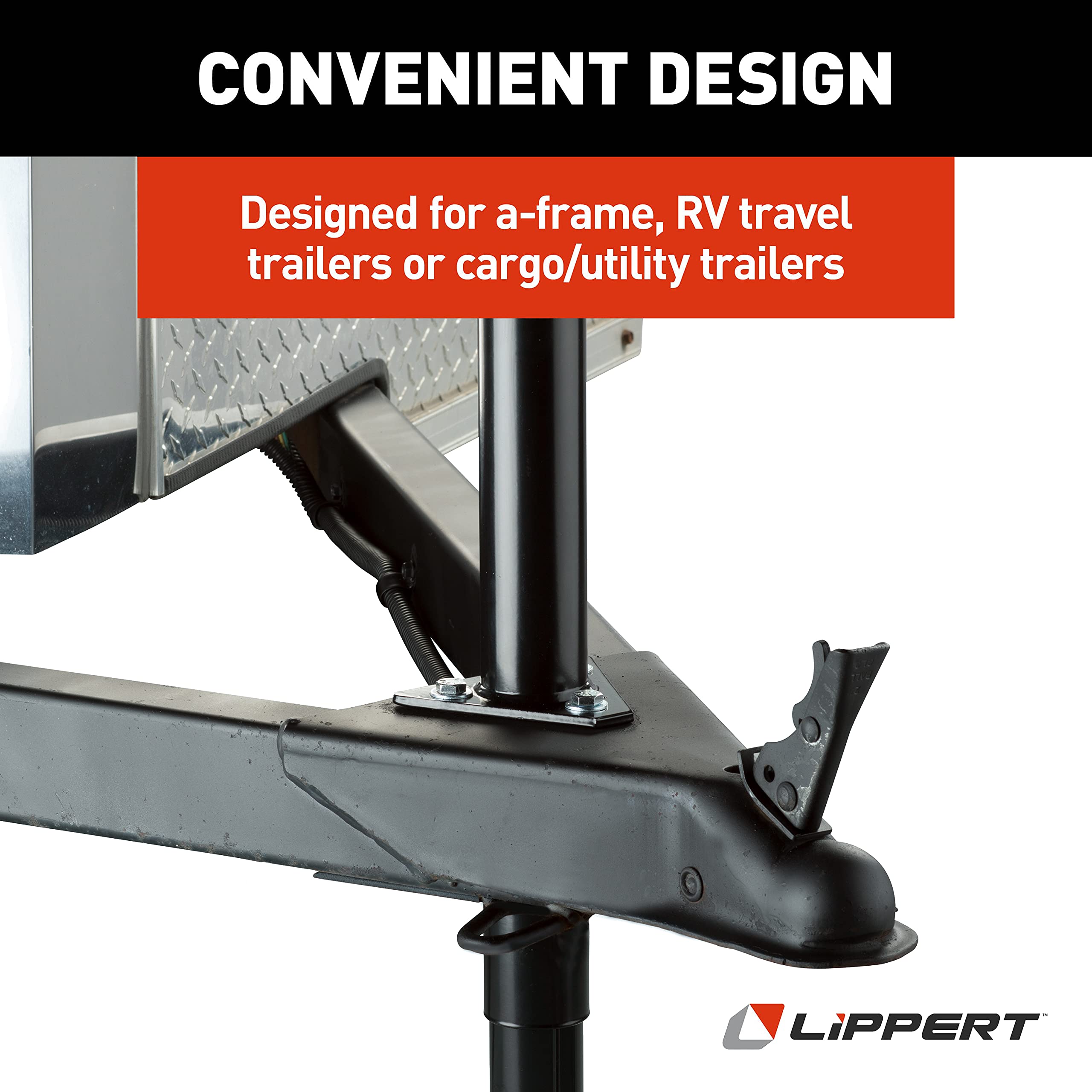 Lippert Quick Drop Tongue Jack for 5th Wheel RVs, A-Frame Travel, Cargo, and Utility Trailers, Black