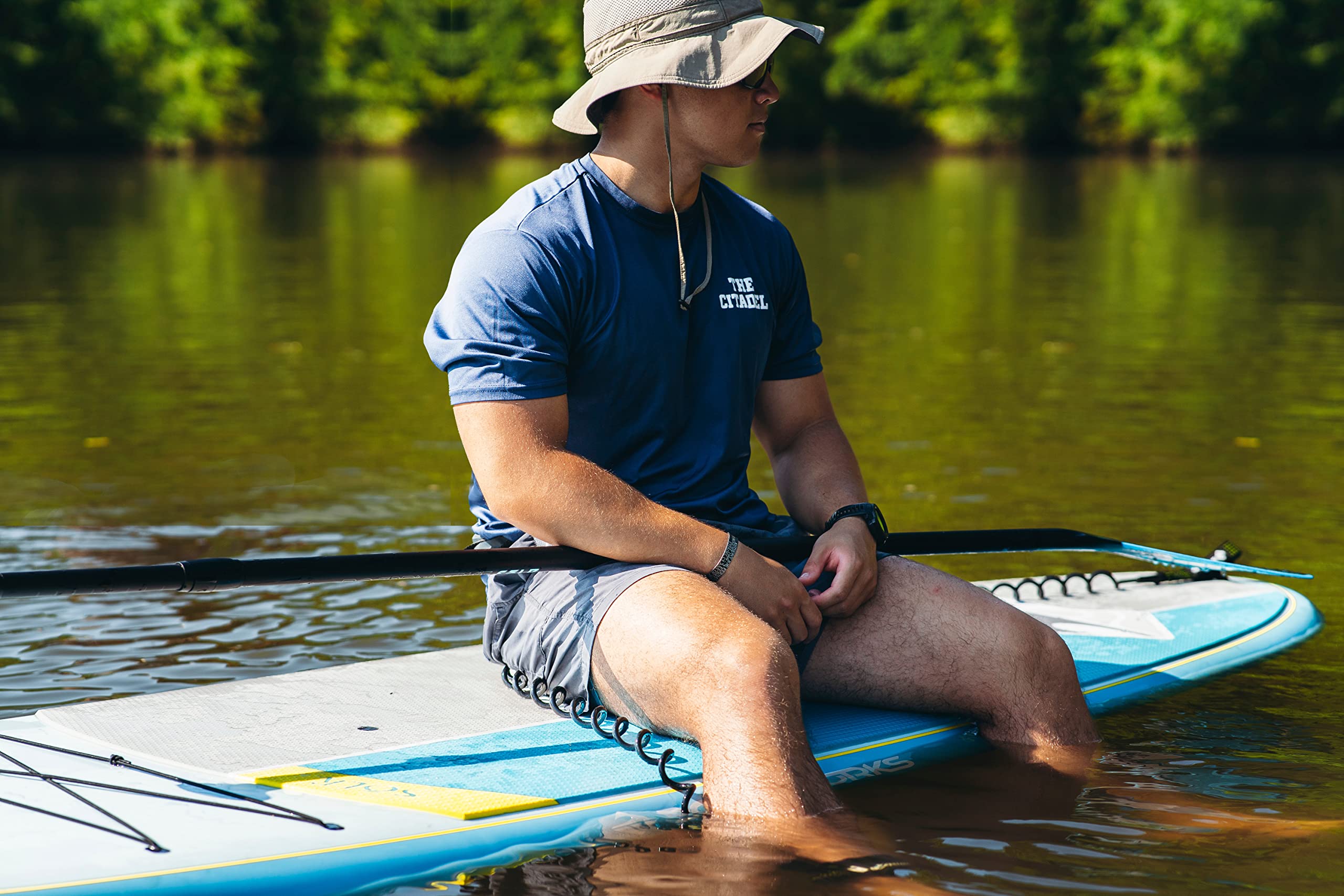 Sōlr Boardworks | Stand Up Recreational Paddleboard | X-Shot Epoxy Hardboard with Paddle | 10' 6" | Blue/Yellow/Grey, 4440720527