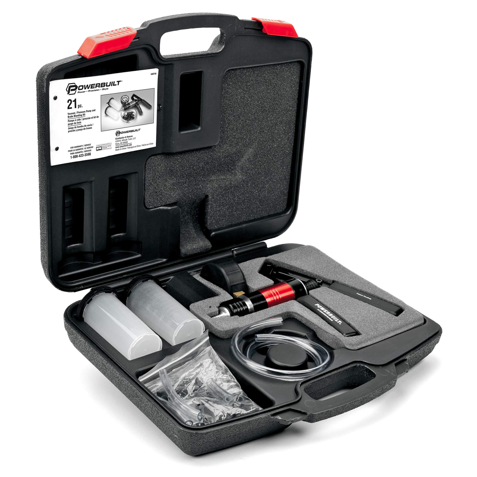 Powerbuilt Vacuum Pump Set with Hoses, Hydraulic Systems and Repair Components, Reservoir and Adaptors, Bleed Air and Siphon Car Fluids 648774