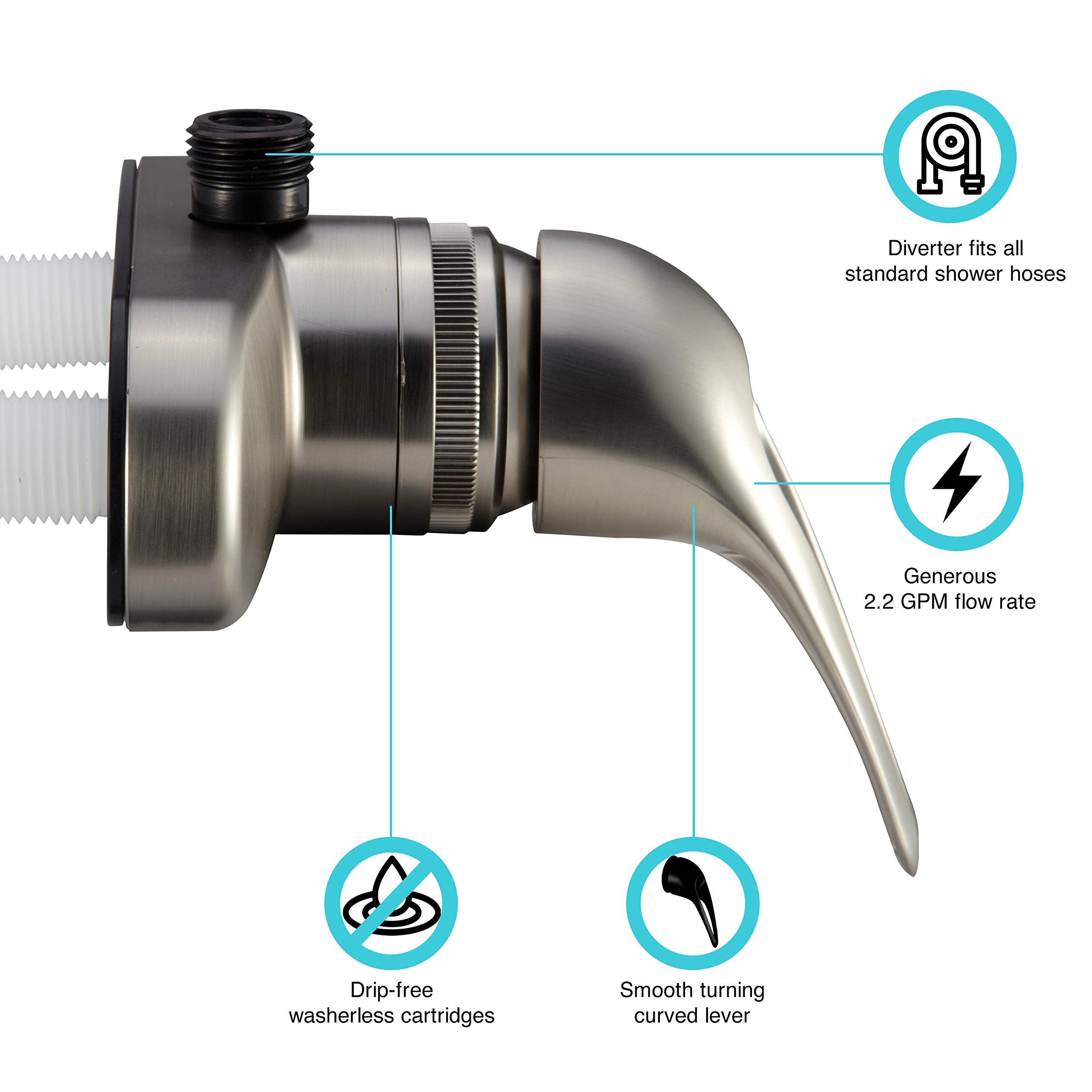 Dura Faucet RV Shower Faucet Single Lever Valve Diverter for Recreational Vehicle, Motor Home, Travel Trailer, Camper, Fifth (5th) Wheel, Towable (Brushed Satin Nickel)