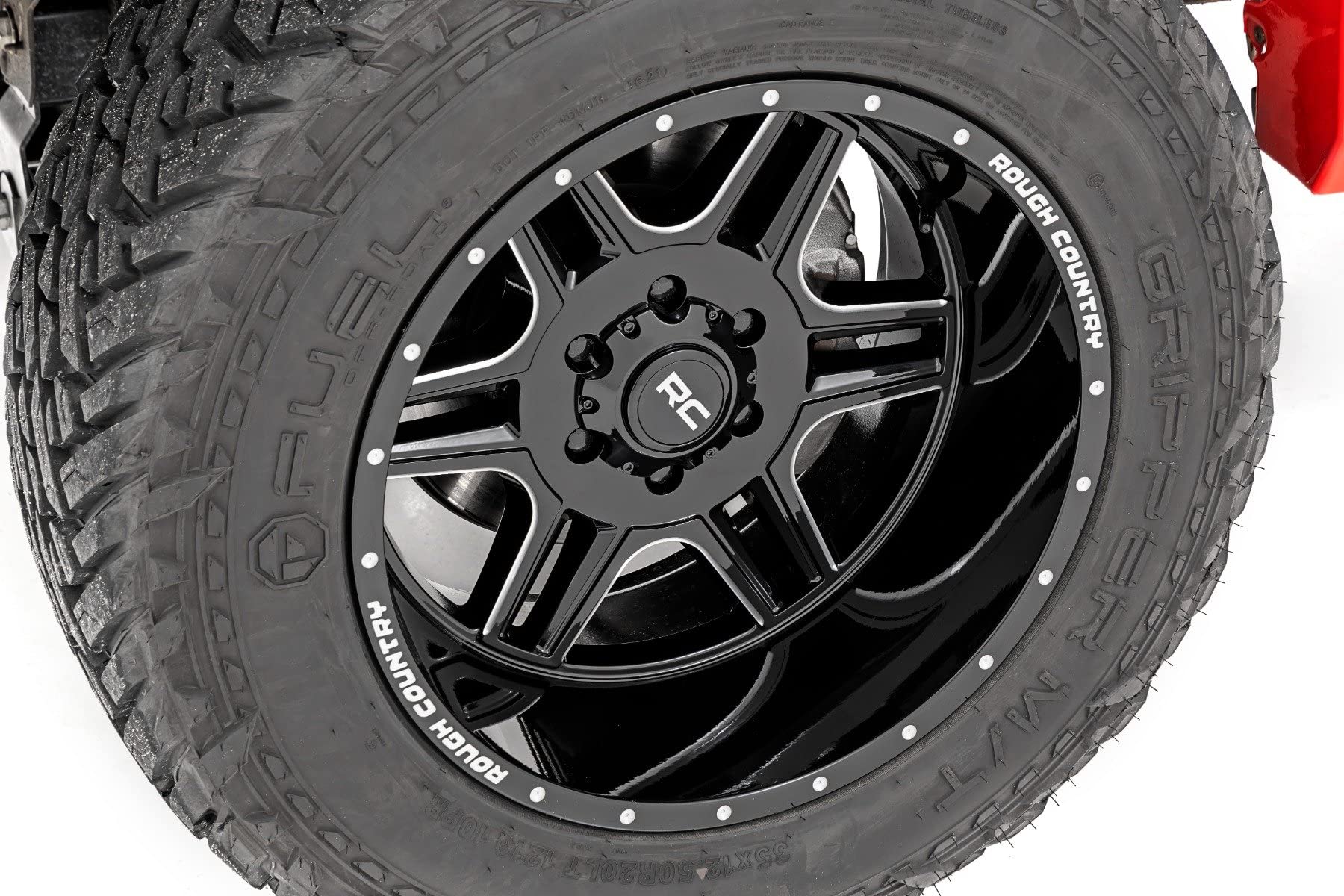 20x12 Rough Country 92 Series One-Piece, 6x5.5" Bolt Pattern, 44mm Offset Gloss Black Wheel
