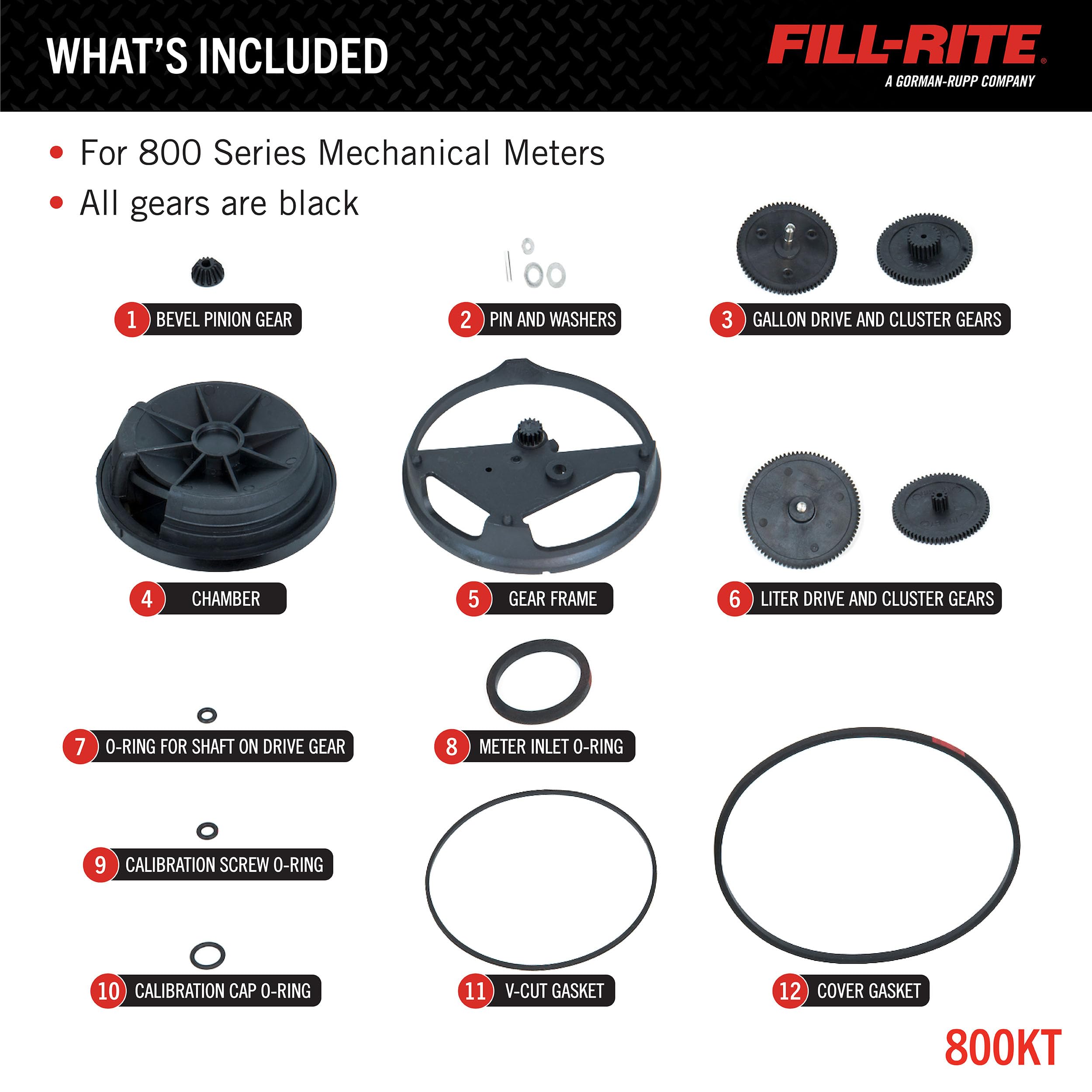 800KT Fill-Rite Rebuild Kit – OEM Replacement for Mechanical Meters 800-Series – Includes Chamber, Gears, Drive Shaft, Gaskets, O-Rings, and Pins for Full Meter Rebuild