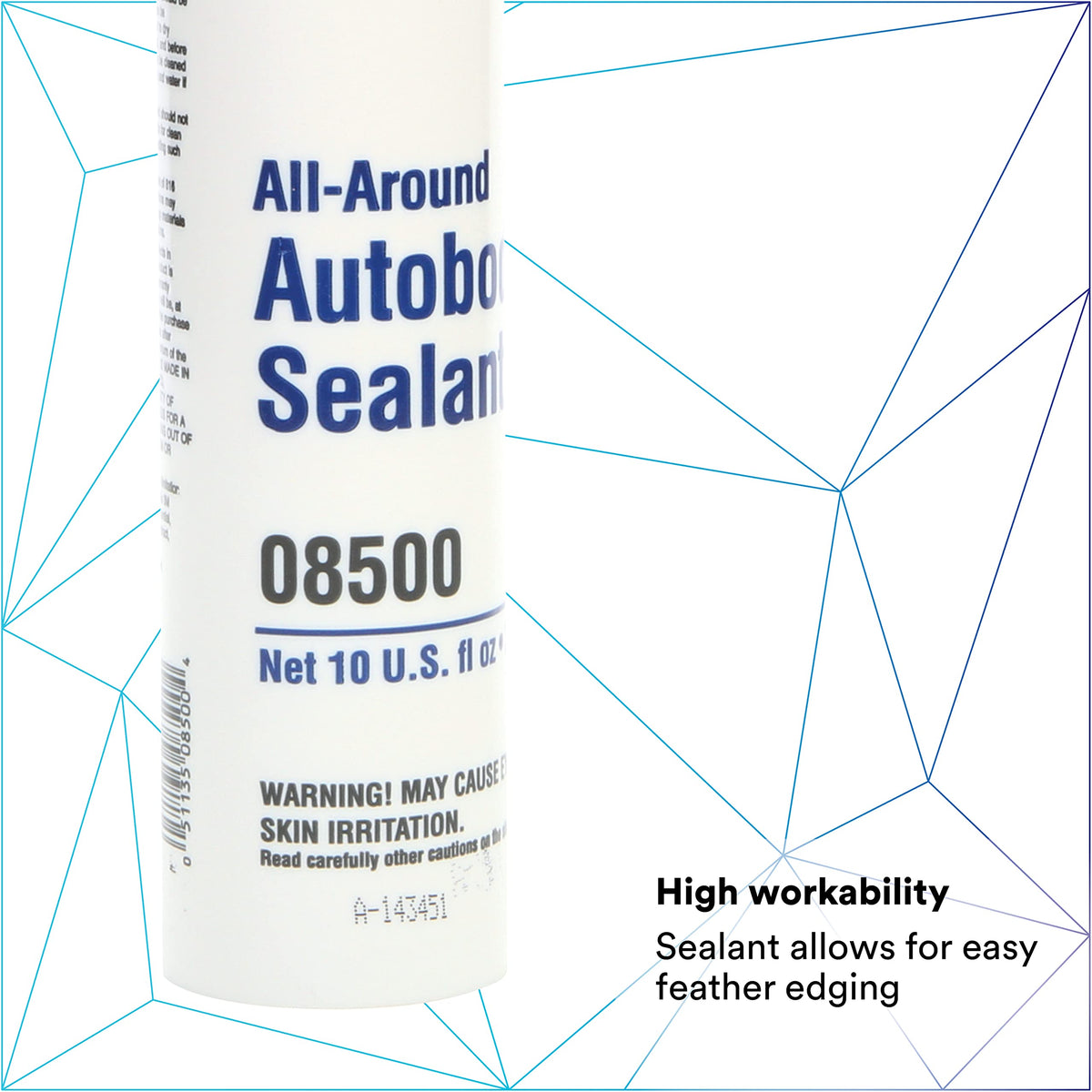 3M Autobody All-Around Sealant, 08500, Medium-Bodied, Water-Based, Quick-Drying, 1/10 gal/10 fl oz Cartridge , White