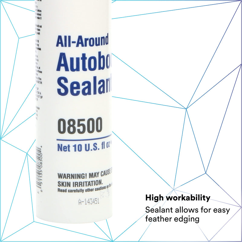 3M Autobody All-Around Sealant, 08500, Medium-Bodied, Water-Based, Quick-Drying, 1/10 gal/10 fl oz Cartridge , White