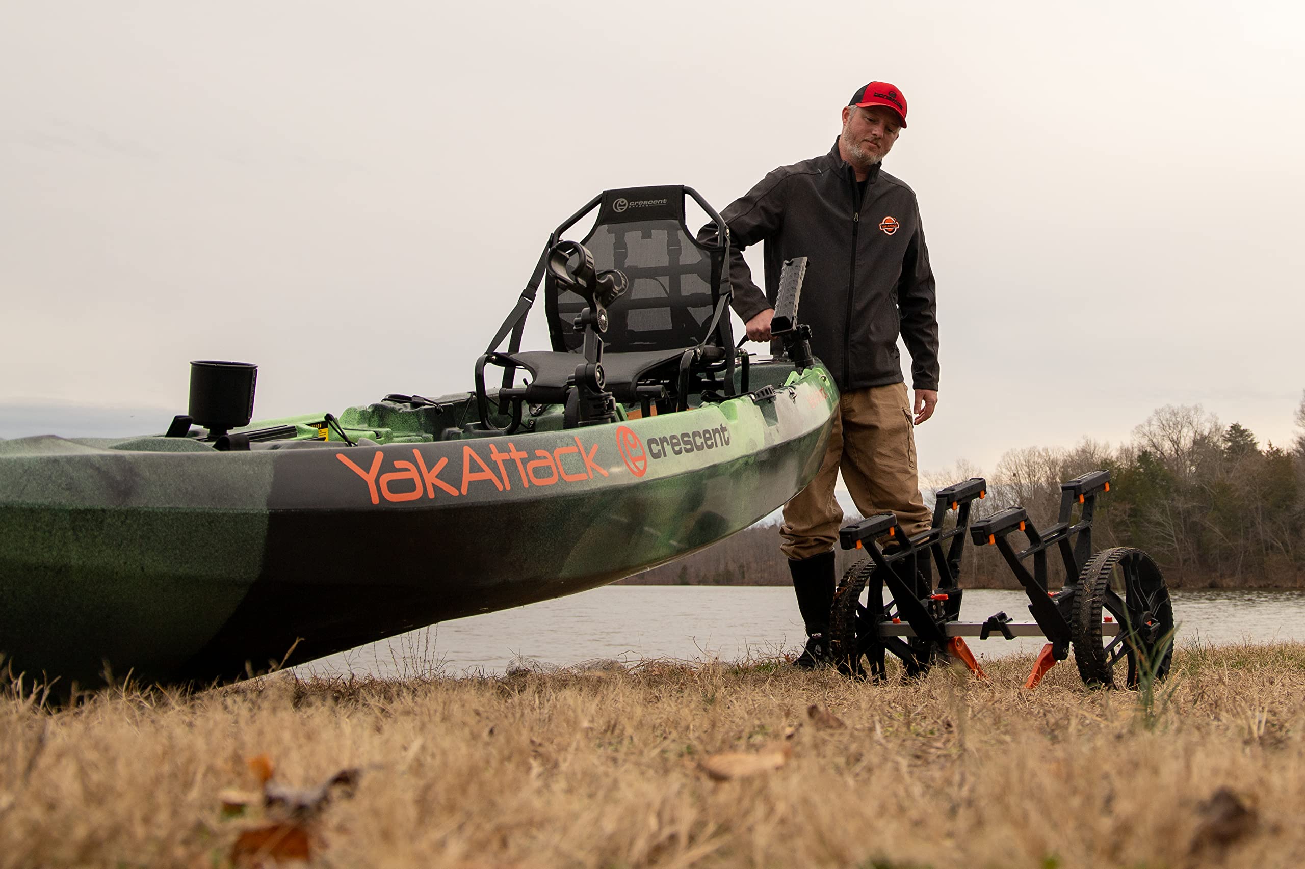 TowNStow YakAttack Bunkster Kayak Cart | Adjustable Dolly for Canoe & SUP Transport | Heavy Duty Carrier - Orange | 450 lb Capacity | Quick Collapse Design | 12” Wheels | No Tools Required