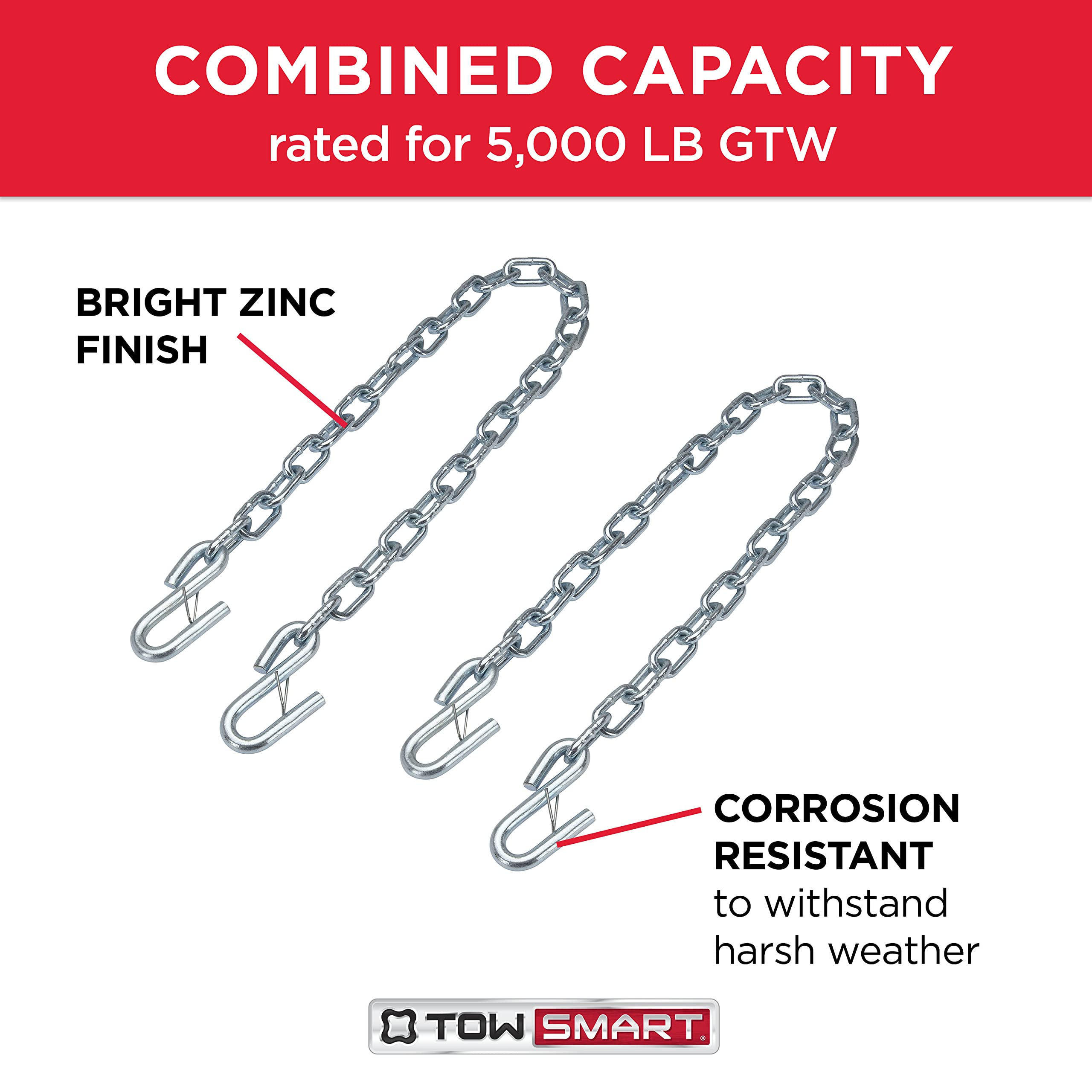 40 in. TOWSMART Towing Safety Chains with Safety Latch S Hooks - 5,000 lb. Capacity