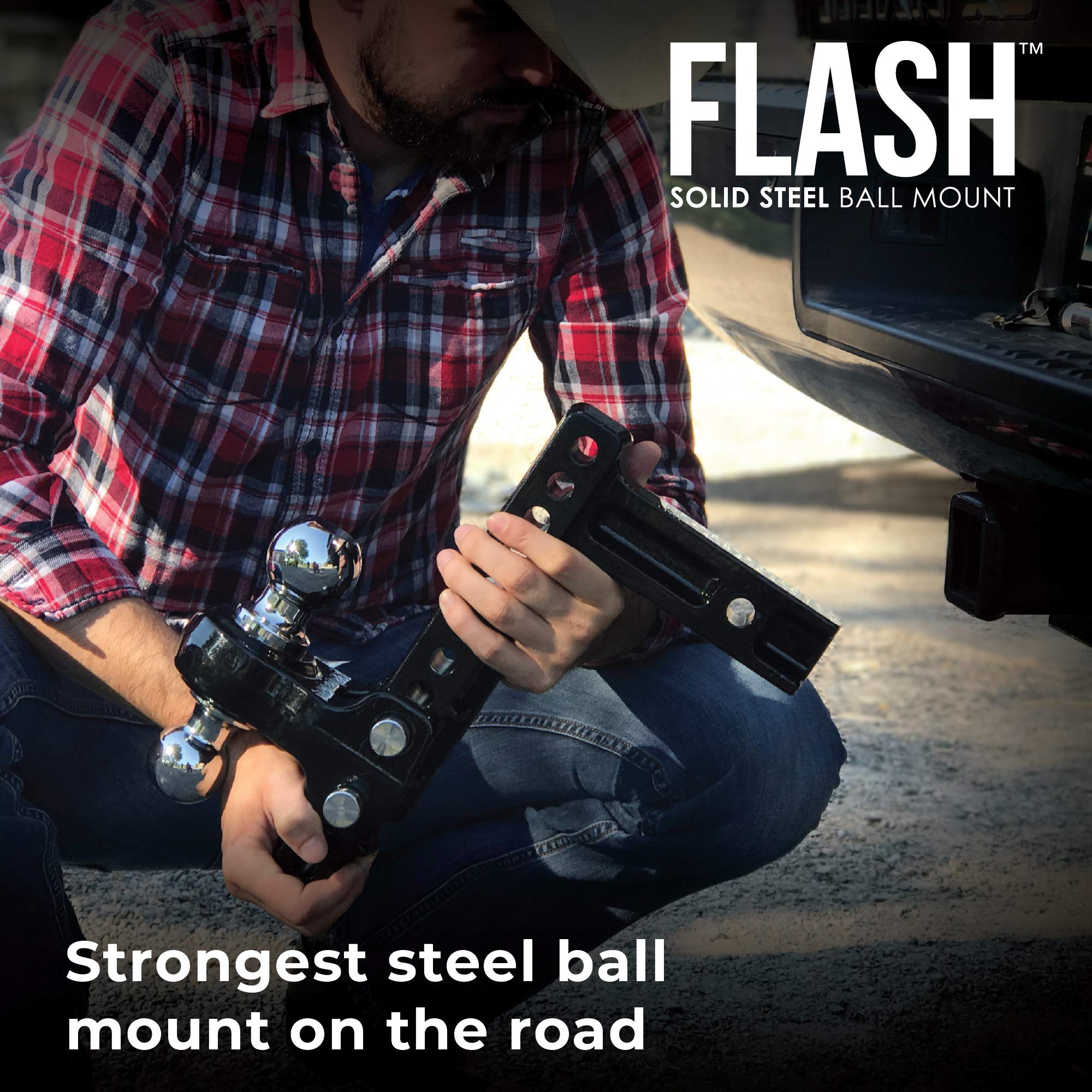 Fastway Flash 49-00-5925 Solid Steel Adjustable Ball Mount with 10 Inch Drop, 2.5 Inch Shank, and Chrome Plated Balls