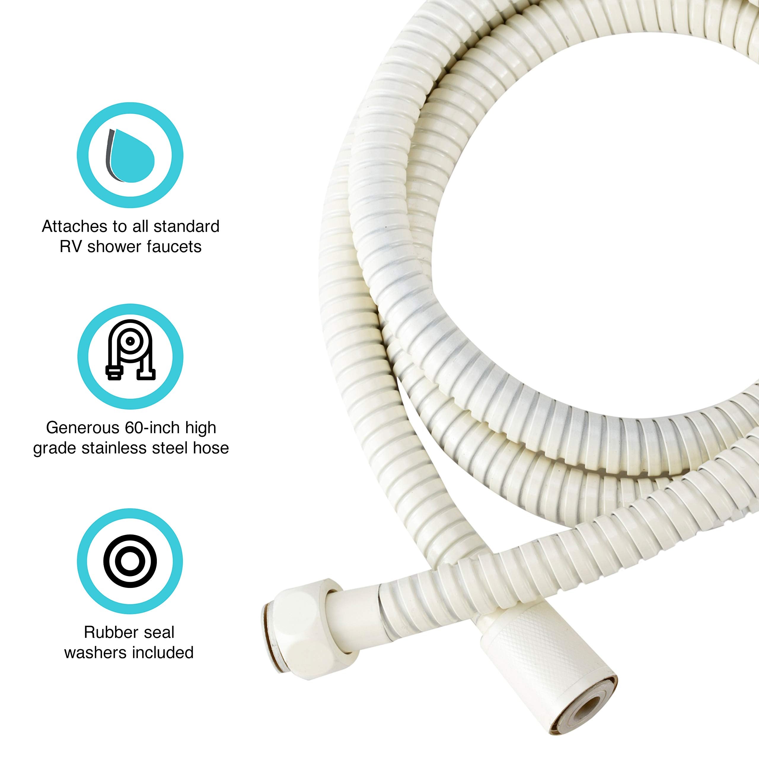 Dura Faucet RV DF-SA200-BQ 60 inch Flexible Stainless Steel Handheld Shower Head Hose (Bisque Parchment)