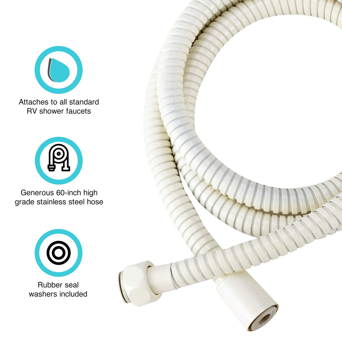 Dura Faucet RV DF-SA200-BQ 60 inch Flexible Stainless Steel Handheld Shower Head Hose (Bisque Parchment)