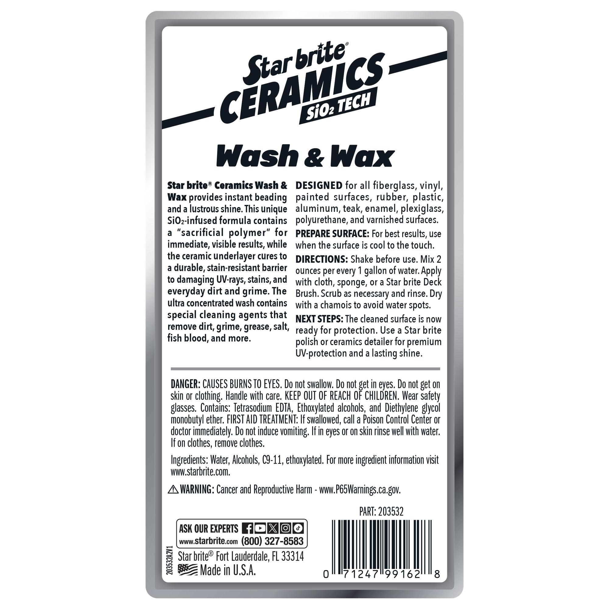 Ceramic Wash & Wax STAR BRITE - Watermelon Scent - Ultimate Protection and Shine, SiO2-Infused, Repels Dirt, Grime, UV Damage - 32 oz (203532)