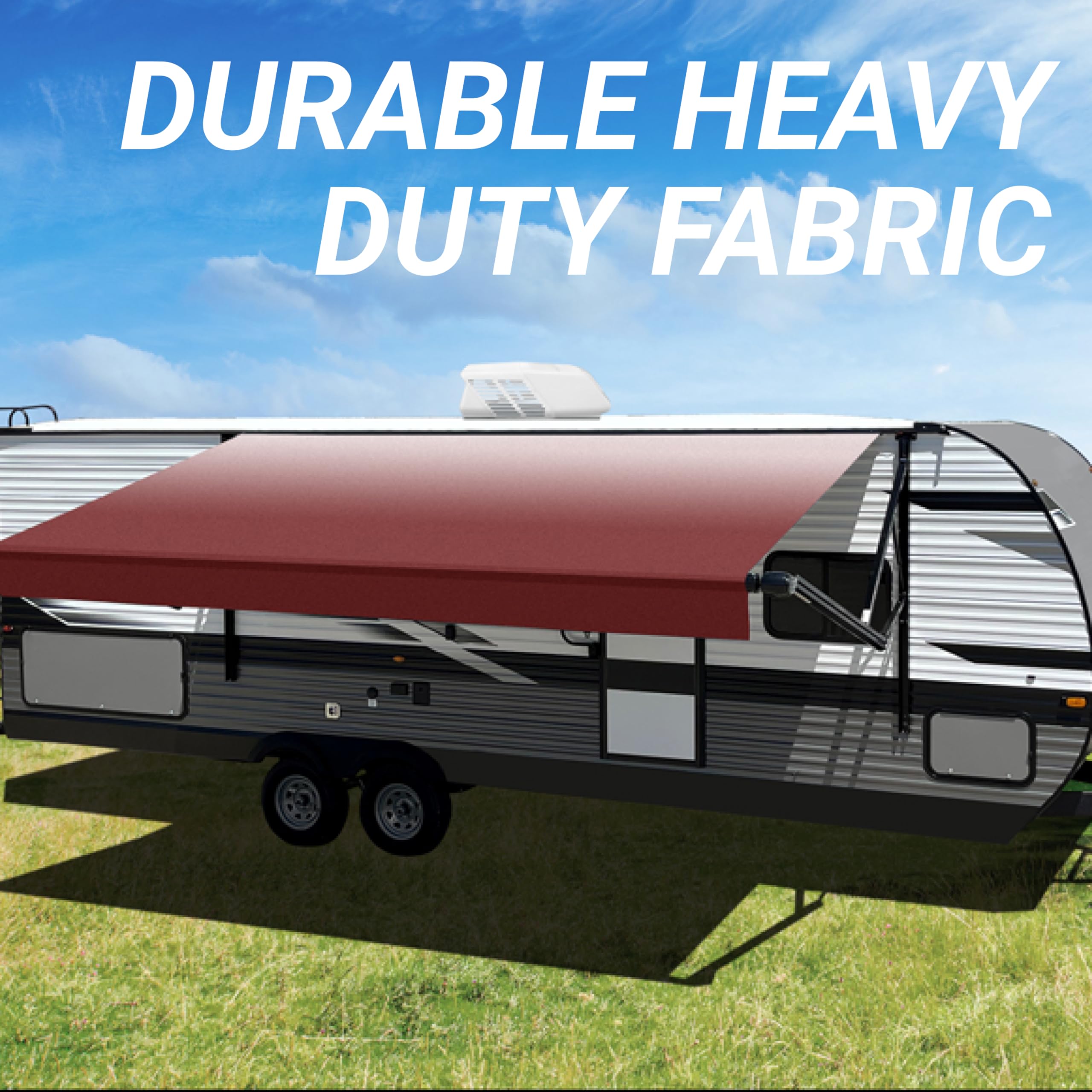 Burgundy Velarium 12' RV Vinyl Canopy – Heavy-Duty 13.5oz 3-Ply Material, Cold & Crack-Resistant RV Awning, All-Purpose Outdoor Canopy for RVs, Trailers, and Motorhomes (Fabric 11'2")