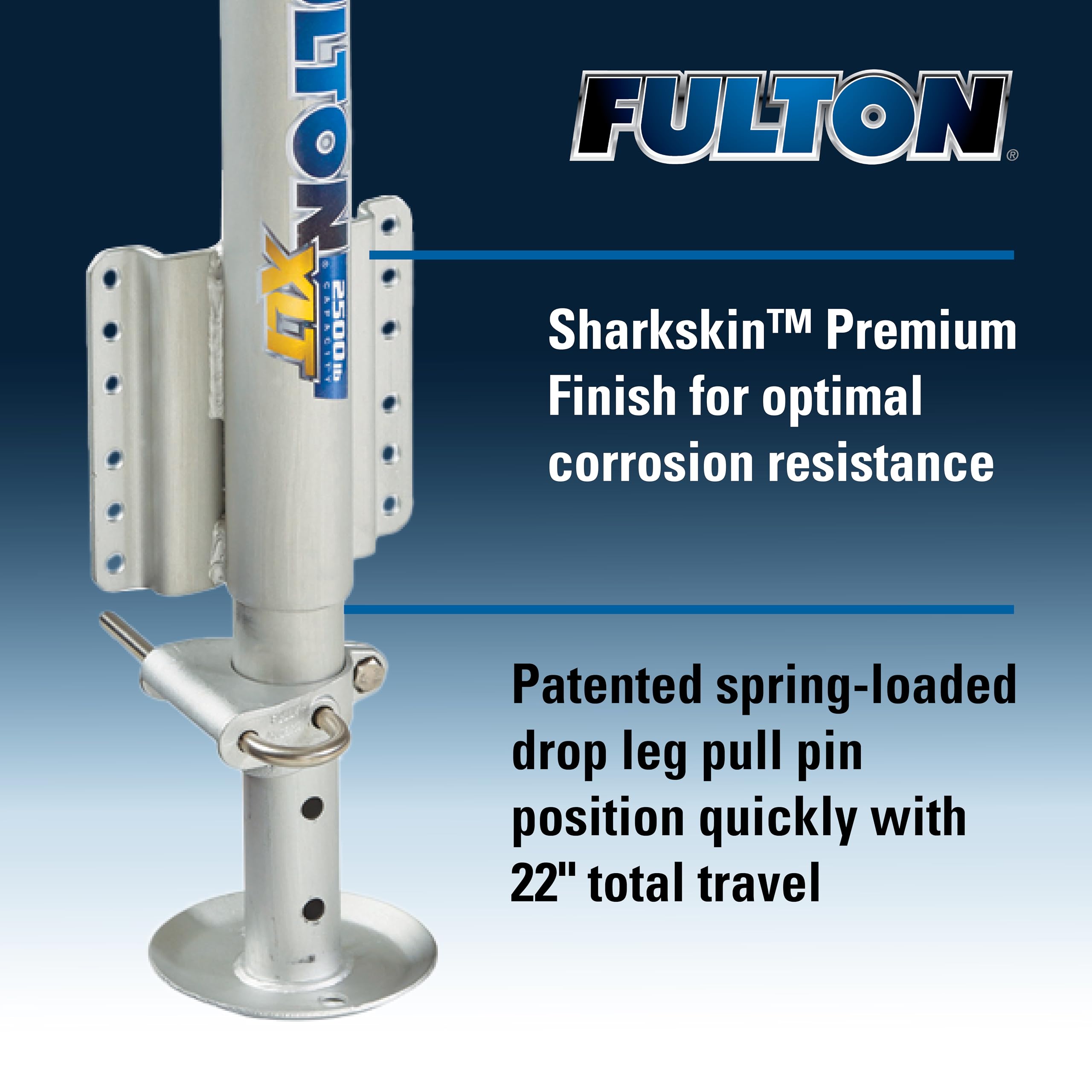 Fulton XLT Marine Powered Trailer Jack, 2,500 lbs. Lift Capacity, Side Mount Bolt-On, 22 Inch Travel