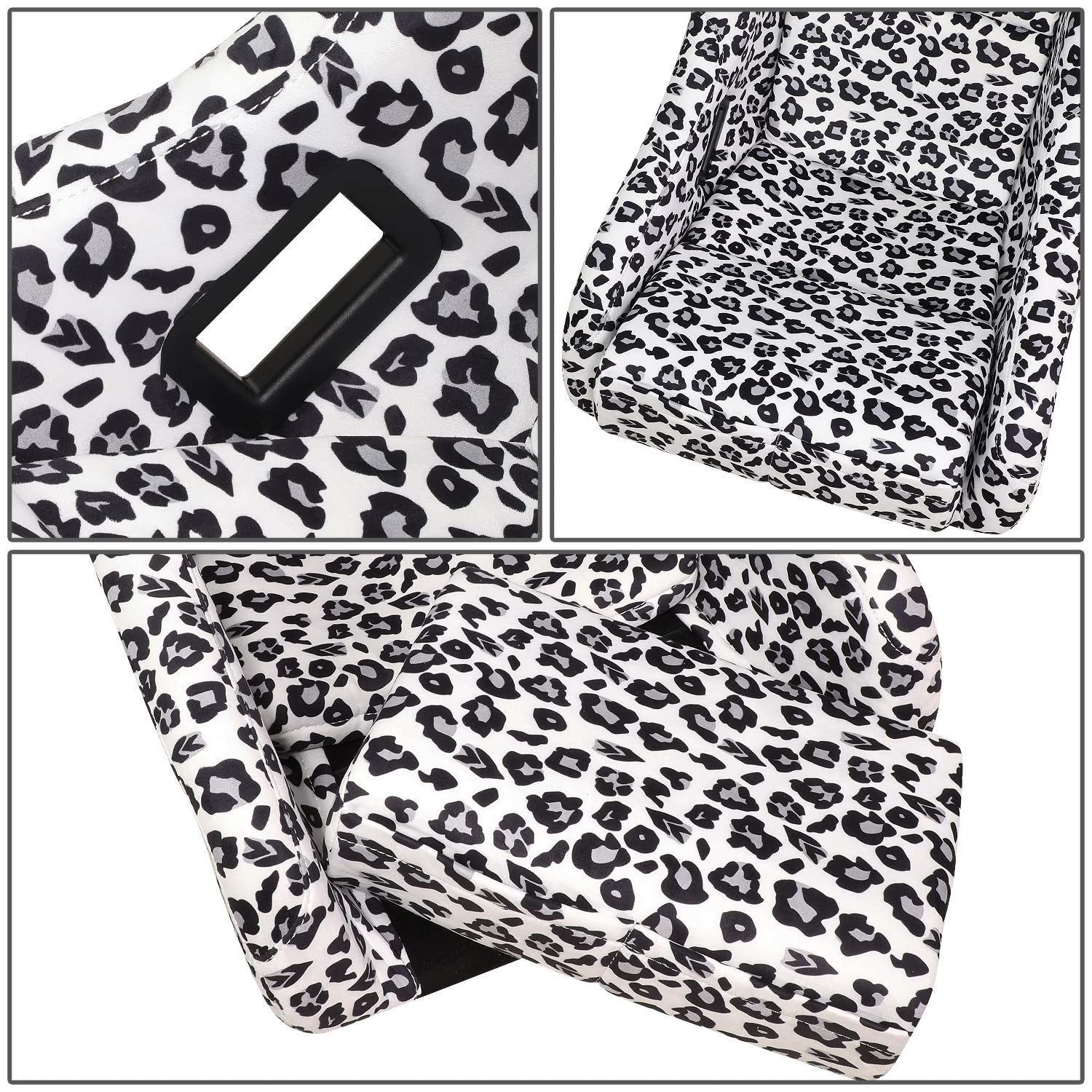 NRG Innovations Prisma FRP-303-WT-SAVAGE Fixed Back Bucket Racing Seat with Bottom Mount Bracket, White Savage Leopard Print Fabric/White Pearl Back