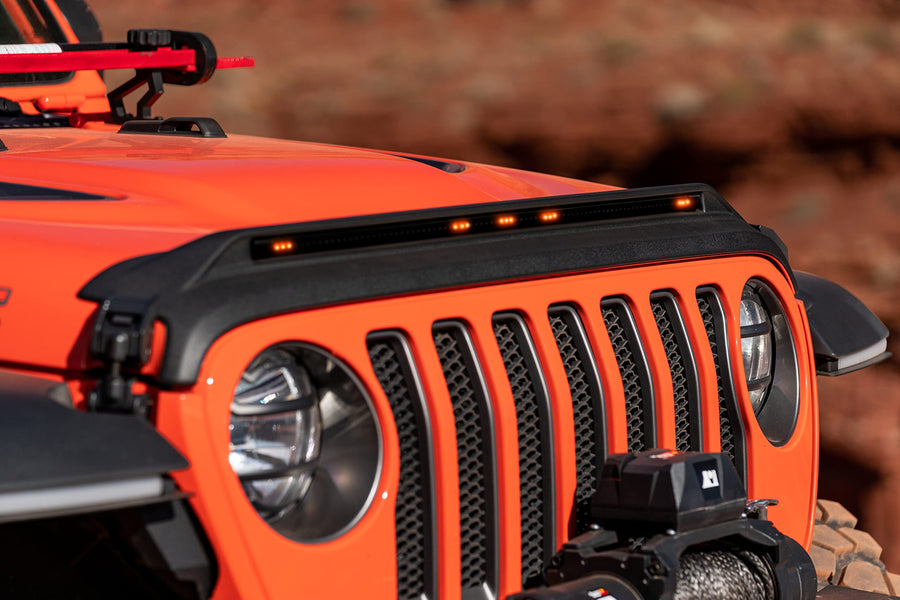 LightShield Rugged Ridge Hood Guard for Jeep Wrangler/Gladiator | Thermoplastic Olefin (TPO), Black | 11350.32 | Fits 2018-2025 Jeep Wrangler JL; 2020-2025 Jeep Gladiator JT
