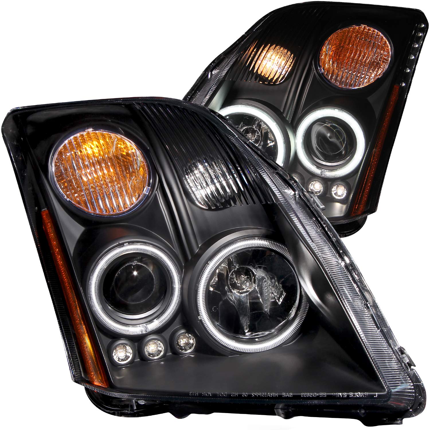 Black Clear AnzoUSA Projector Headlight with Amber Reflector for Nissan Sentra - (Sold in Pairs)