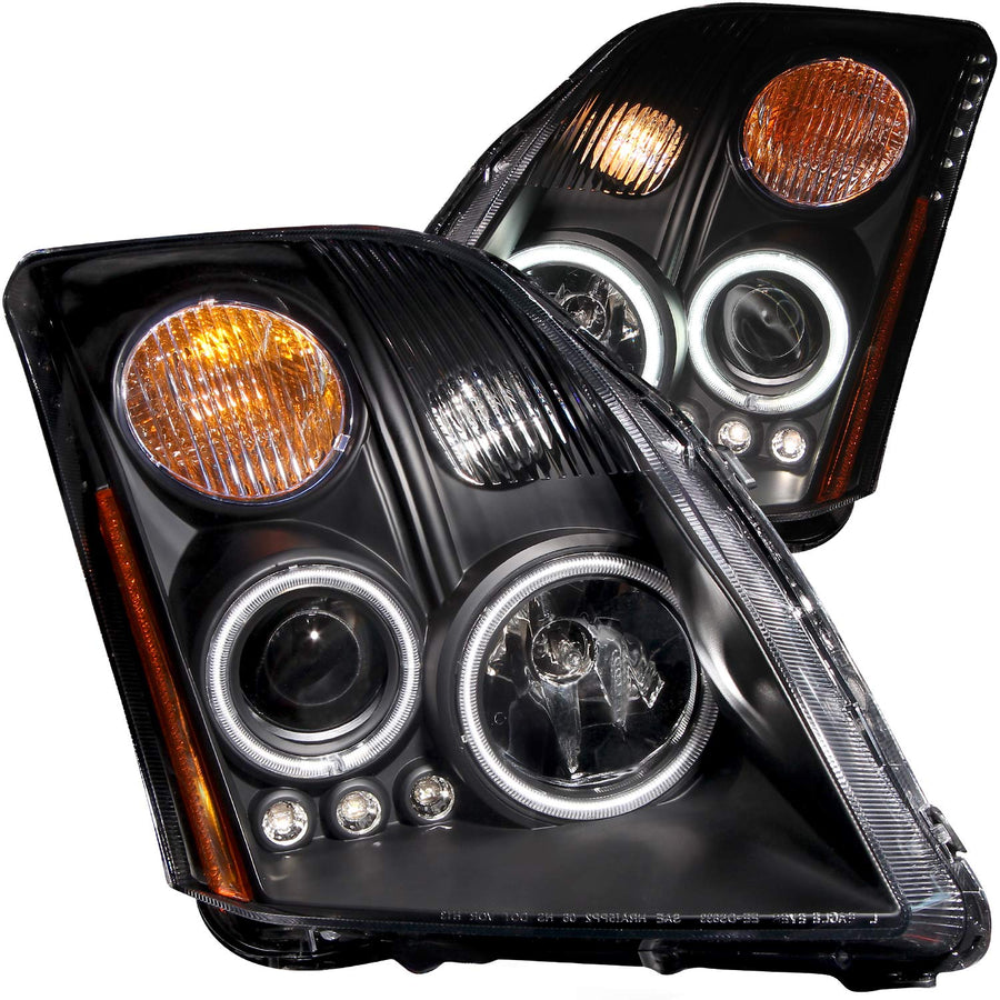 Black Clear AnzoUSA Projector Headlight with Amber Reflector for Nissan Sentra - (Sold in Pairs)