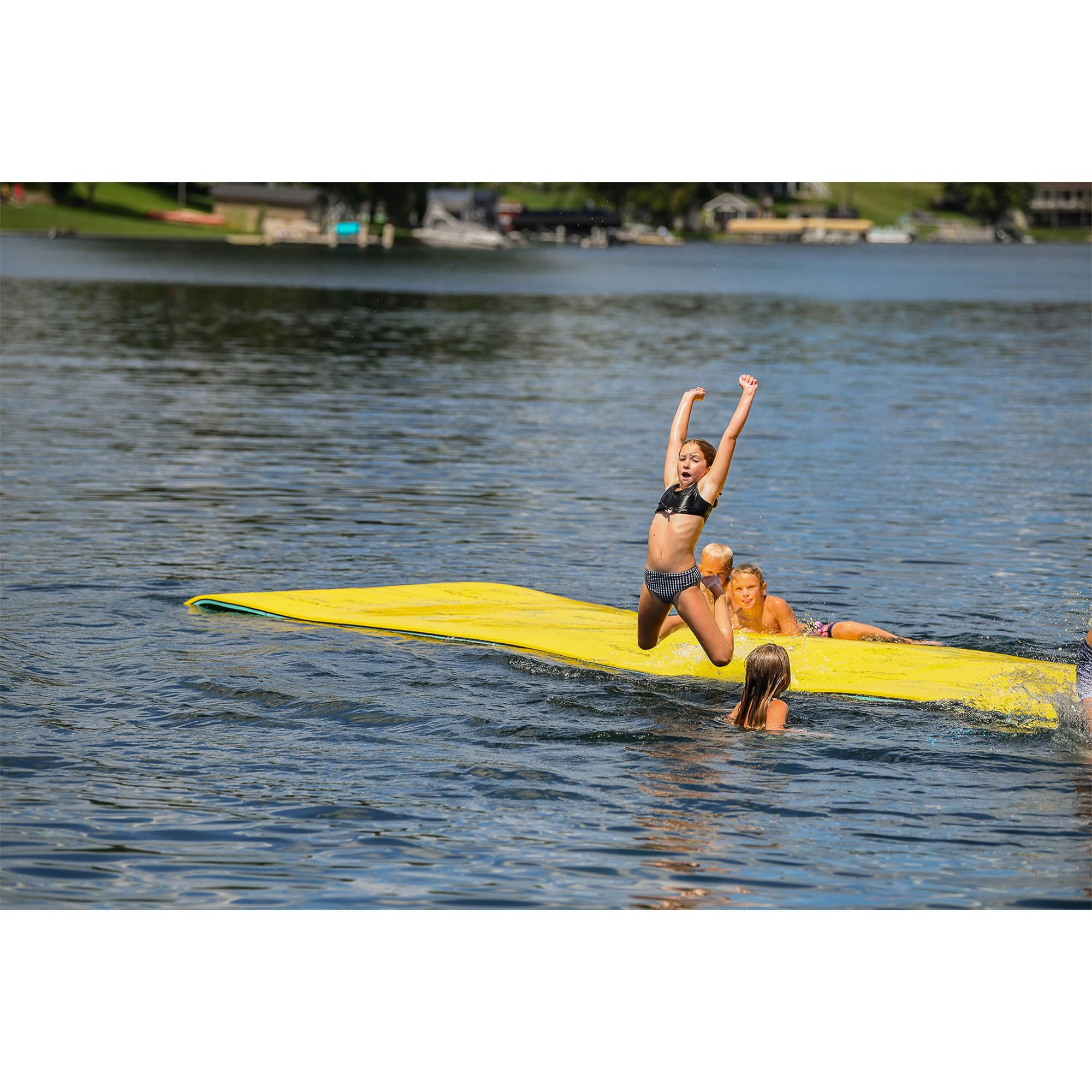 Aqua Lily Pad Floating Mat with Foam Duracore, Lake Float, 6’ x 18’, Yellow/Green