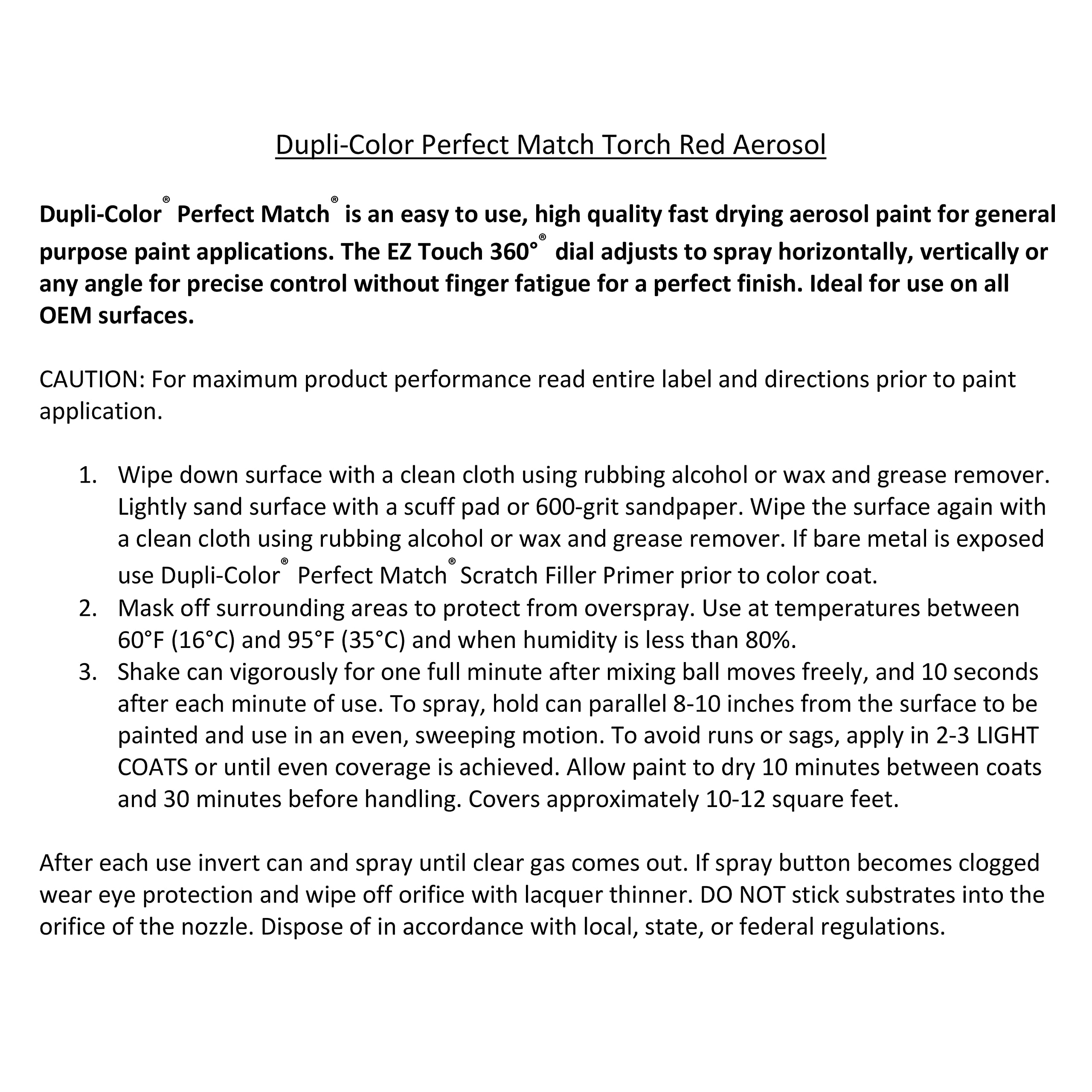 Dupli-Color Perfect Match Automotive Spray Paint – Torch Red General Motors, 70 WA9075, 9076 – 8 oz. Aerosol Can
