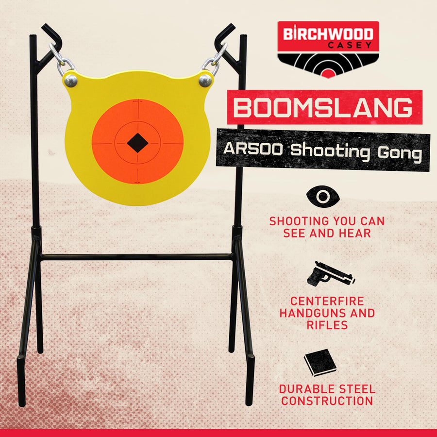 Birchwood Casey Boomslang World of Targets AR500 Steel Durable 0.5" Thick 9.5" Diameter Shooting Gong Target with Stand & Hanging Hardware