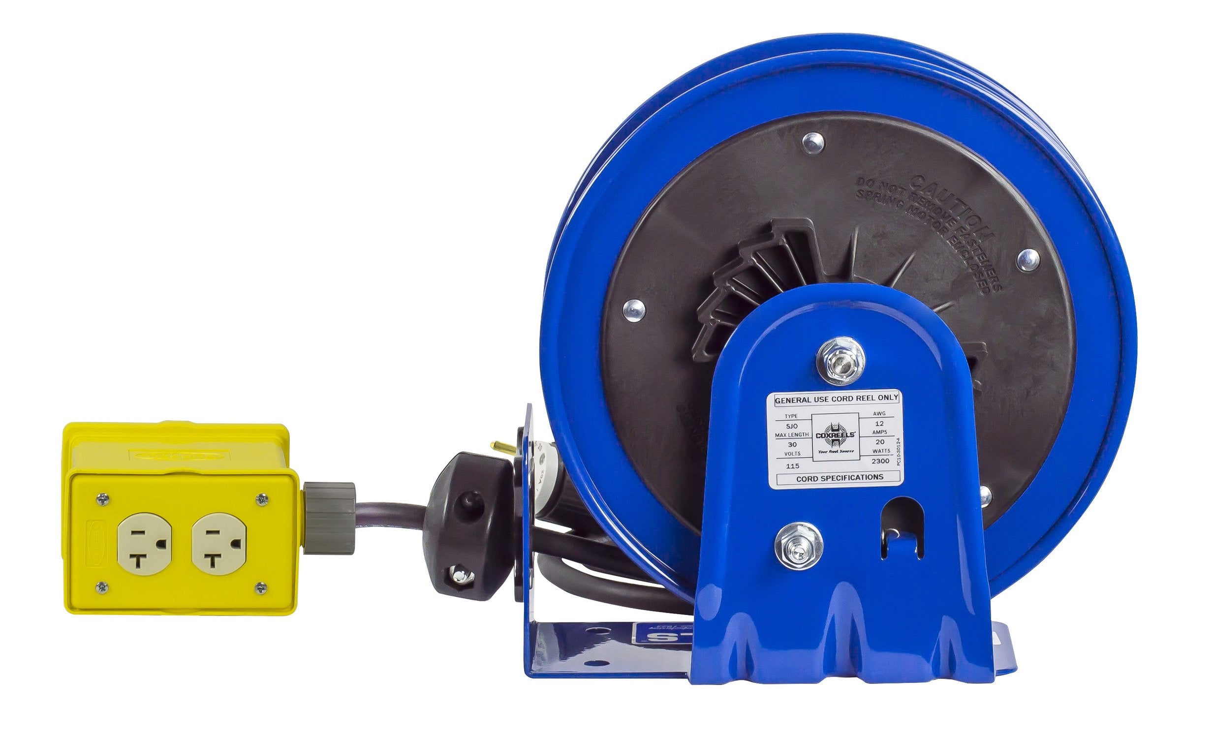 Coxreels PC10-3012-B Power Cord Reel Compact, PC10 Series, 12/3 x 30’ Quad Receptacle 120VAC, Compact Design -Easy-Access Cover and Spring Motor-Heavy-Duty Steel Construction, Made in The USA Blue