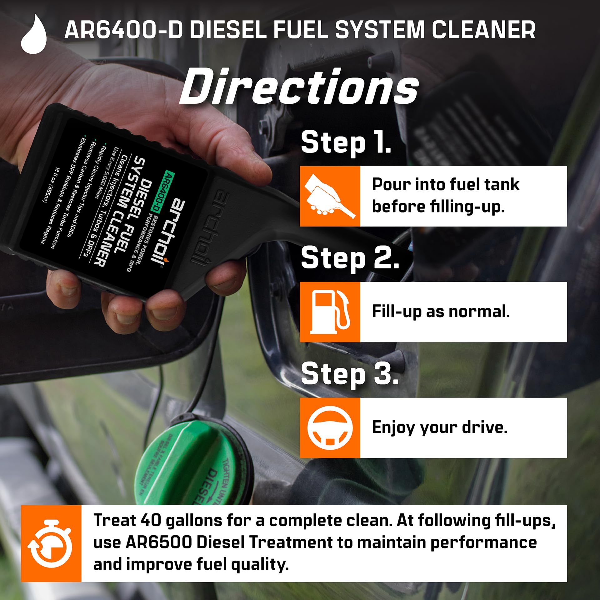 Diesel Fuel System Cleaner Archoil AR6400-D - Cleans Injectors, Turbo, DPF & EGR