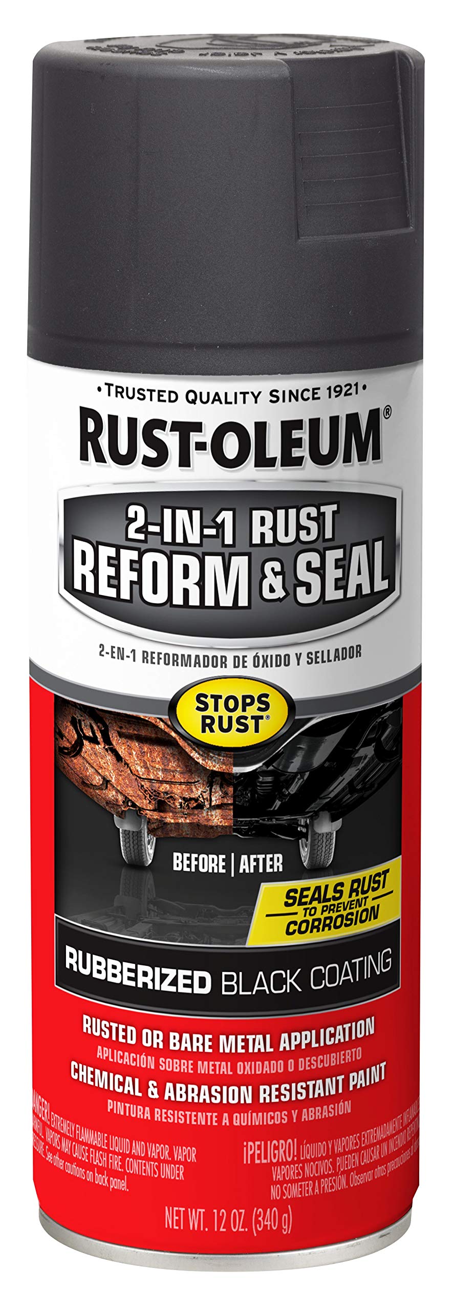 Rust-Oleum Automotive 2-In-1 Rust Reform & Seal Spray, Flat Black 12 oz