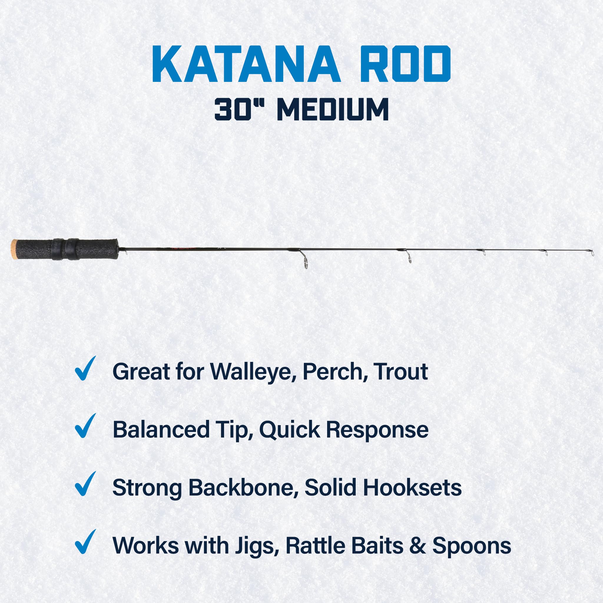 Katana CLAM 30” Medium Ice Fishing Rod – Precision Graphite Blank, Durable Guides, Versatile for Walleye, Pike & Perch – Built Outdoors Anglers