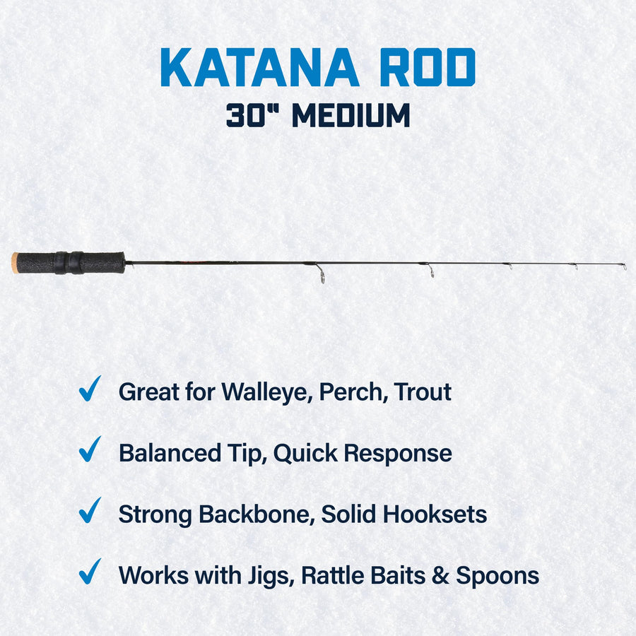 Katana CLAM 30” Medium Ice Fishing Rod – Precision Graphite Blank, Durable Guides, Versatile for Walleye, Pike & Perch – Built Outdoors Anglers