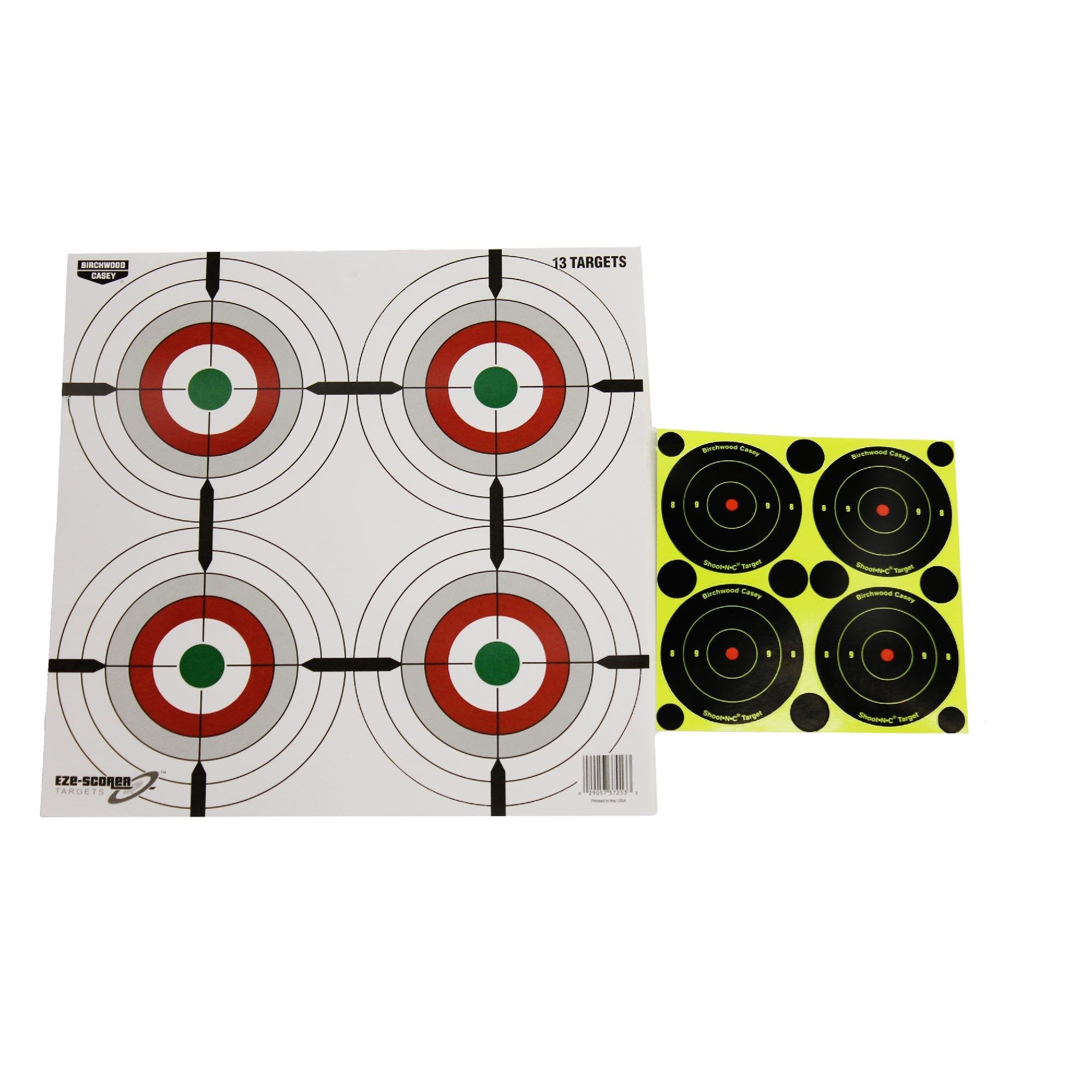 12" Birchwood Casey Eze-Scorer Multiple Bull's-Eyes Shoot-Up Brilliant White Paper Targets for Indoor and Outdoor Use, 13 Targets