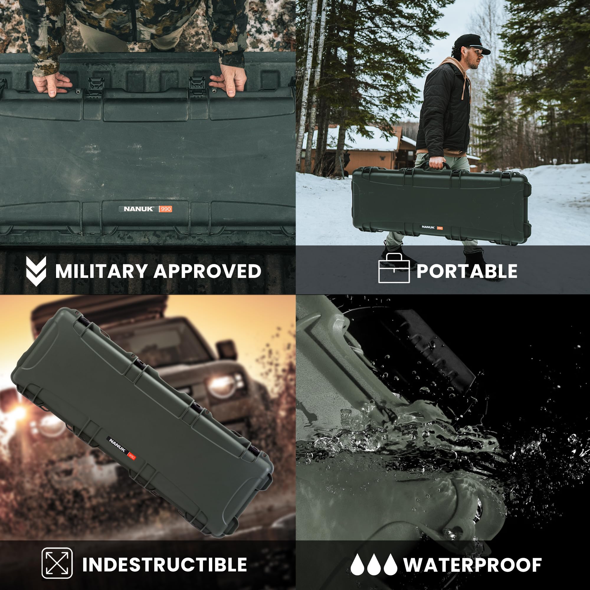 Hard Case NANUK 995 55” with Wheels & Customizable Foam Insert, IP67 Waterproof & Crushproof, Rugged Construction for Ultimate Protection, Made in North America – Black (55.1” x 17.3” x 6.6”)