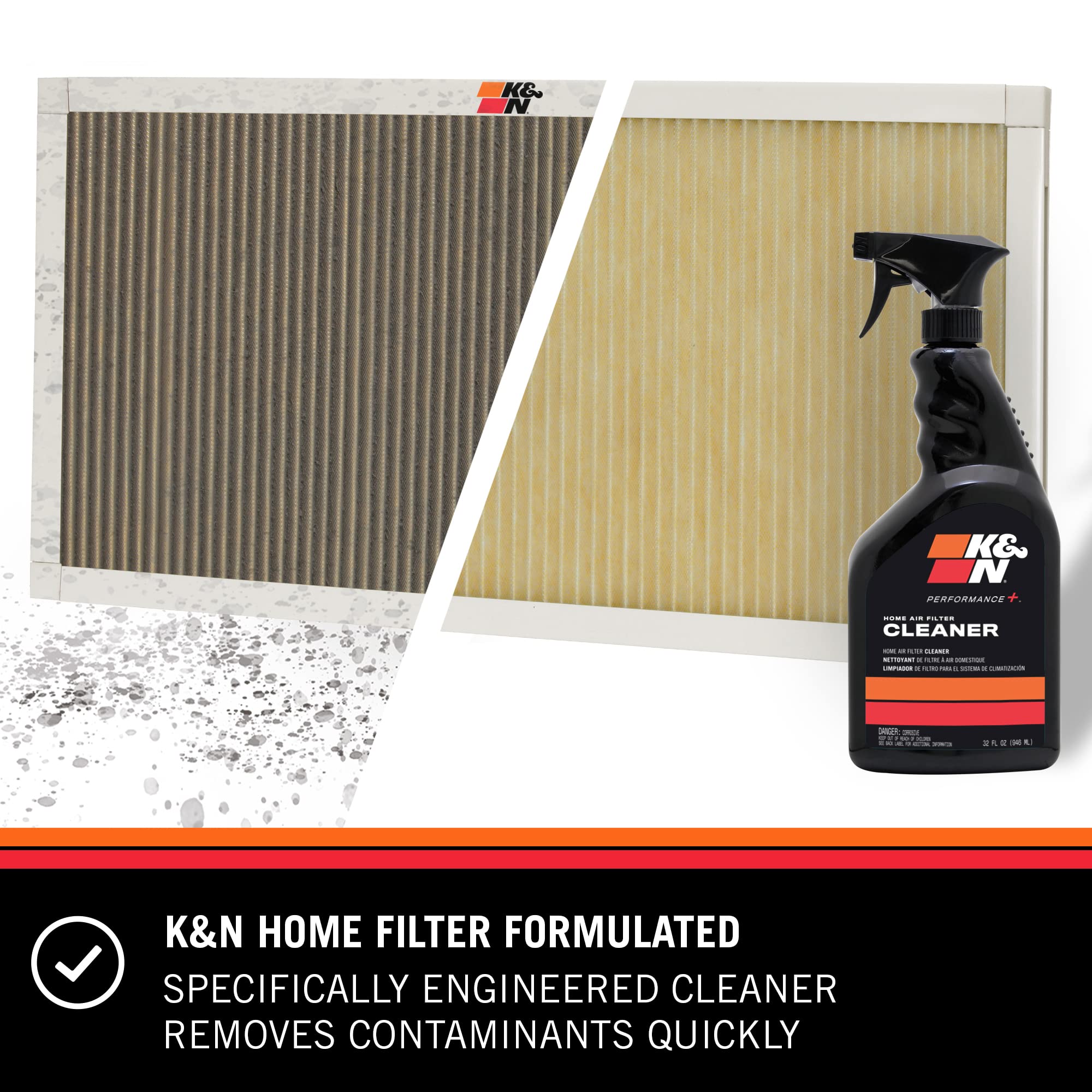 HVAC Filter Cleaner K&N: 32 Oz Spray Bottle Filter Cleaner and Refresher; Restores Performance K&N Home Air Filter; 99-6010
