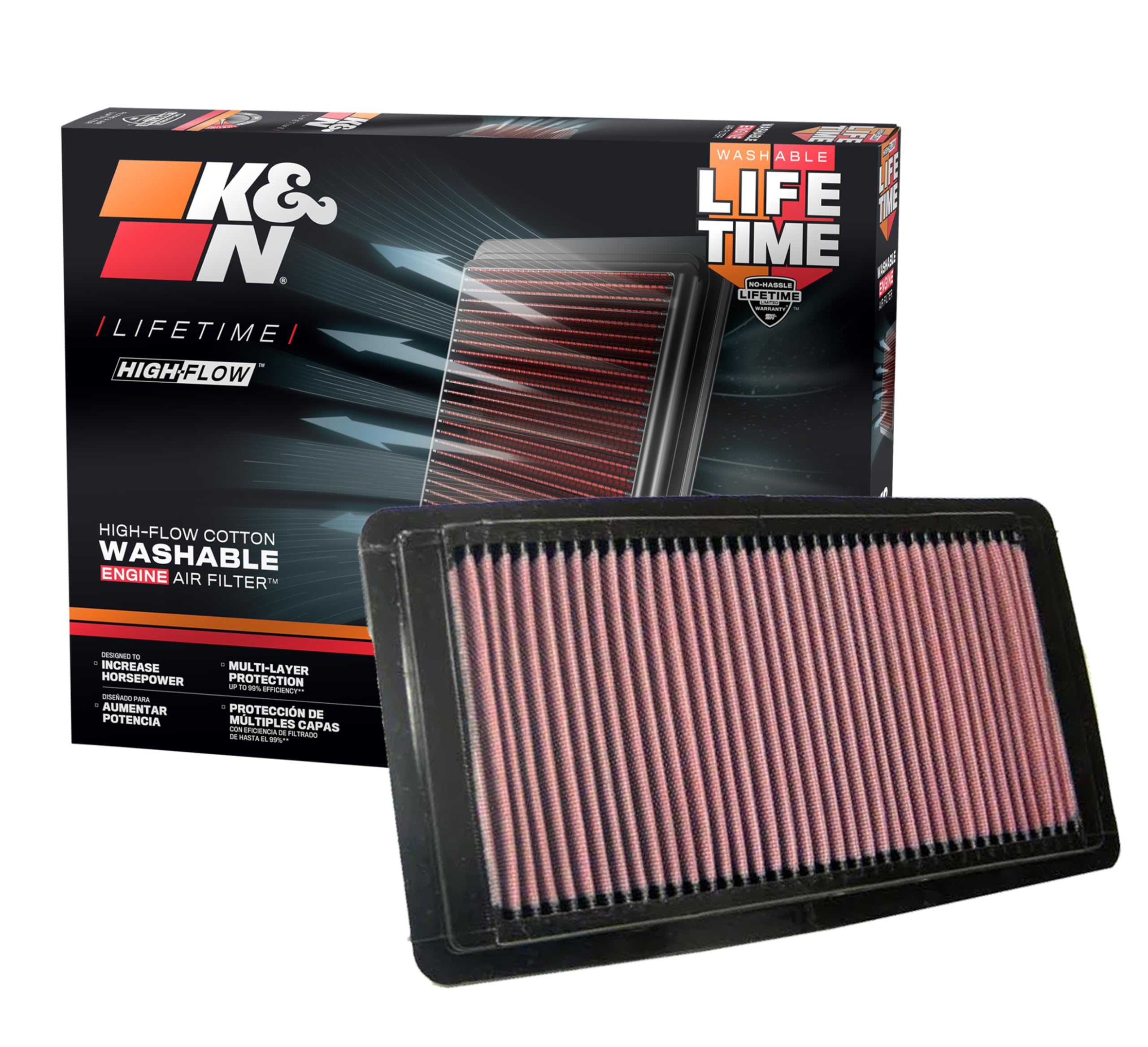 K&N Original High-Flow Lifetime Engine Air Filter: Increase Power: Premium, Washable: Compatible with 2005-2015 HONDA: Odyssey, Pilot, 33-2309